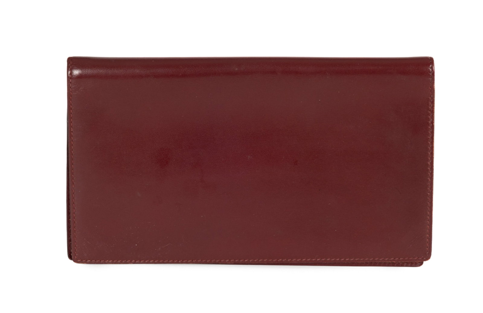Hermès, porte chéquier en cuir box bordeaux, intérieur avec 2 poches pour feuilles, 1 - 3