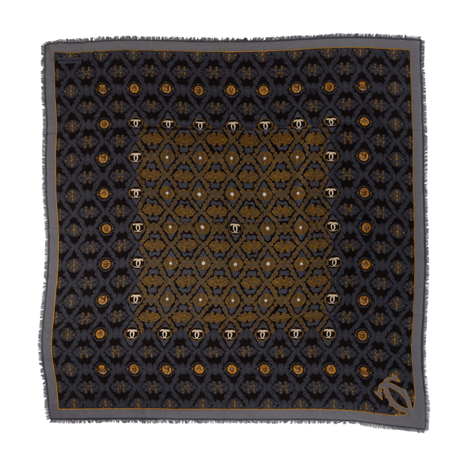 Cartier, châle Must de Cartier en laine et soie de couleur gris et noir, 130x130 cm: Cartier, châle Must de Cartier en laine et soie de couleur gris et noir, 130x130 cm Condition Bon état de conservation