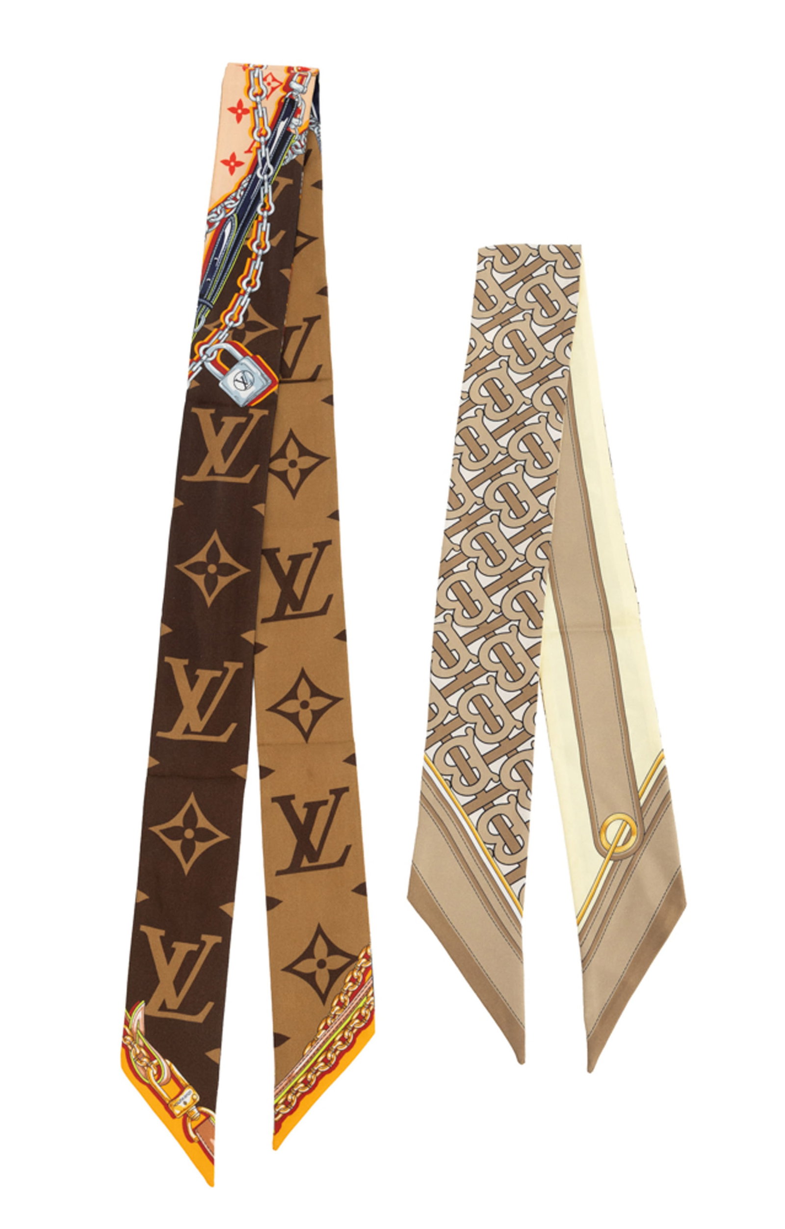 Louis Vuitton, ensemble de 3 twillys en twill de soie: Louis Vuitton, ensemble de 3 twillys en twill de soie