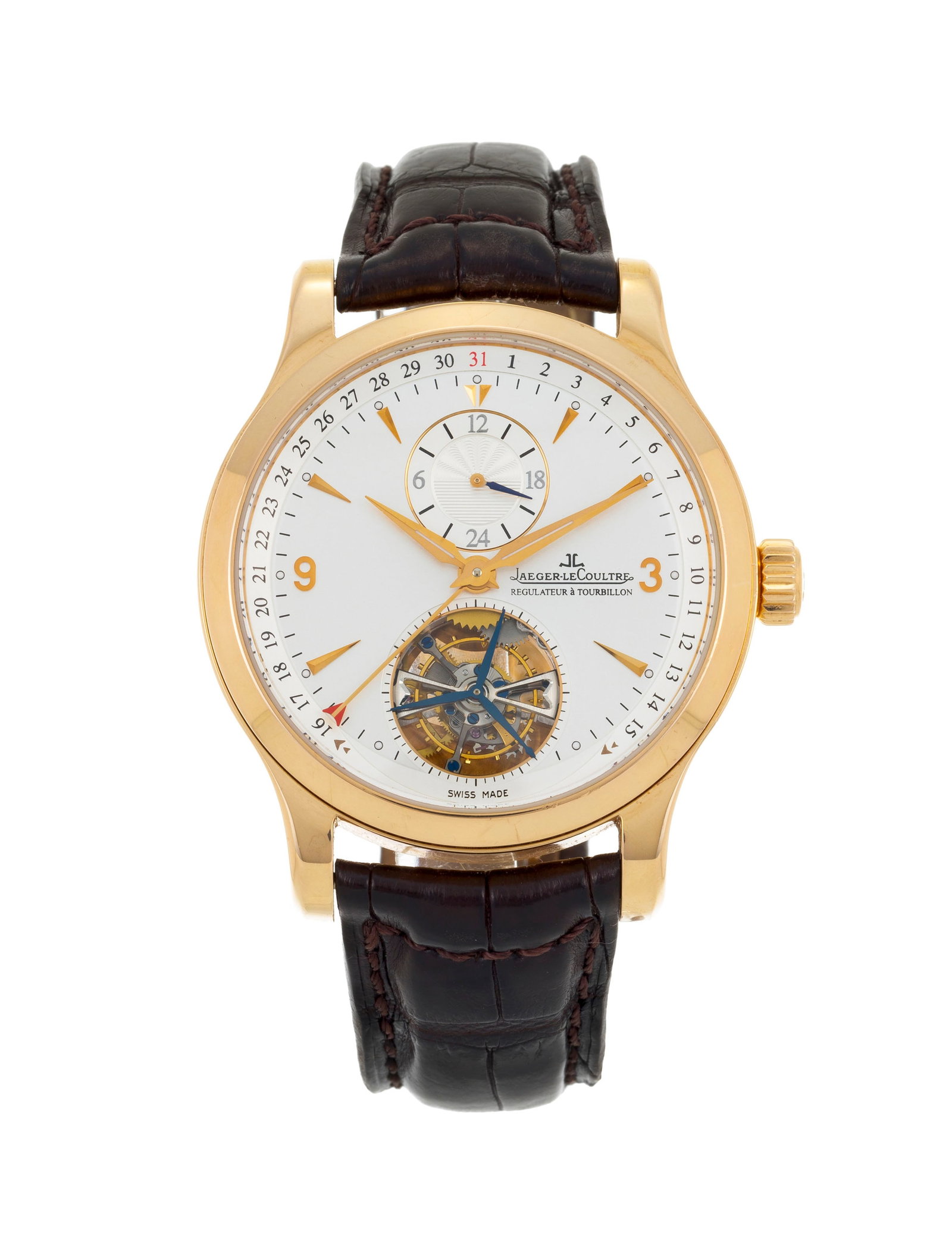 Jaeger-LeCoultre, Master Tourbillon, réf. 146.2.34.S, montre en or rose 750 ornée d'un tou: Jaeger-LeCoultre, Master Tourbillon, réf. 146.2.34.S, montre en or rose 750 ornée d'un tourbillon avec indication 24H et de la date Mouvement: cal. 978, automatique, 33 rubis, n°3426627