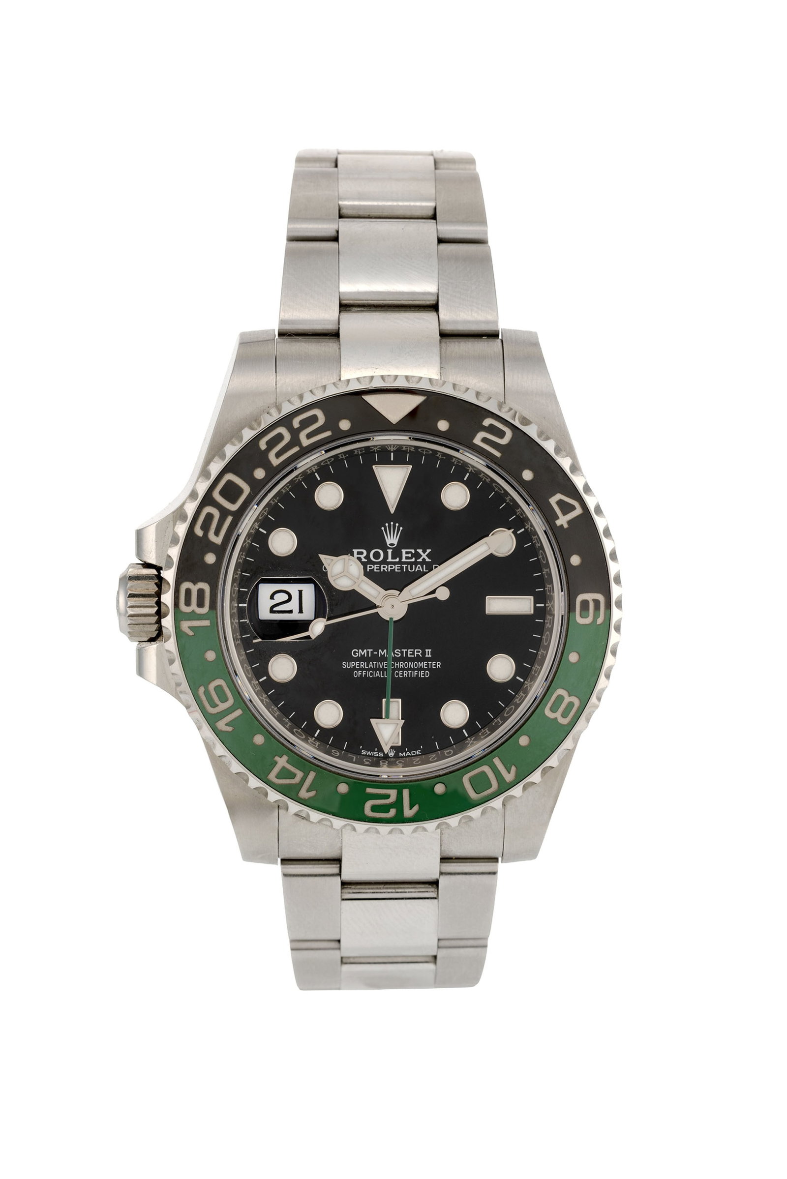 Rolex, GMT Master II "Sprite", réf. 126720/2520, montre-bracelet en acier avec indication d'un : Rolex, GMT Master II "Sprite", réf. 126720/2520, montre-bracelet en acier avec indication d'un deuxième fuseau horaire, circa 2022 Mouvement: cal. 3285, automatique, 31 rubis,