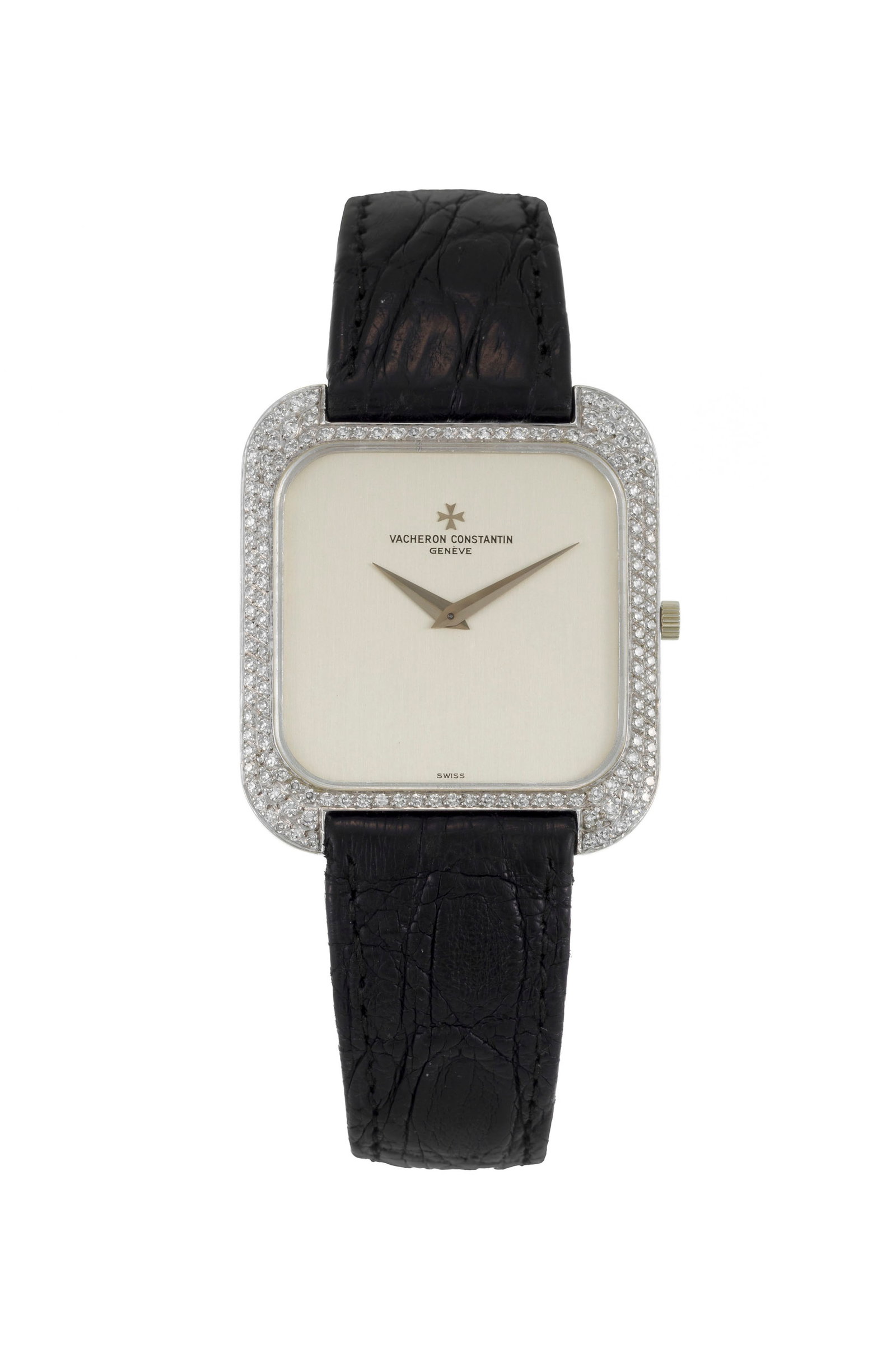 Vacheron Constantin, réf. 33512, montre en or gris 750 sertie de diamants, années 1970 M: Vacheron Constantin, réf. 33512, montre en or gris 750 sertie de diamants, années 1970 Mouvement: cal. 1003/1, mécanique, 17 rubis, n°696308 Boîtier: n°535363, larg. 31