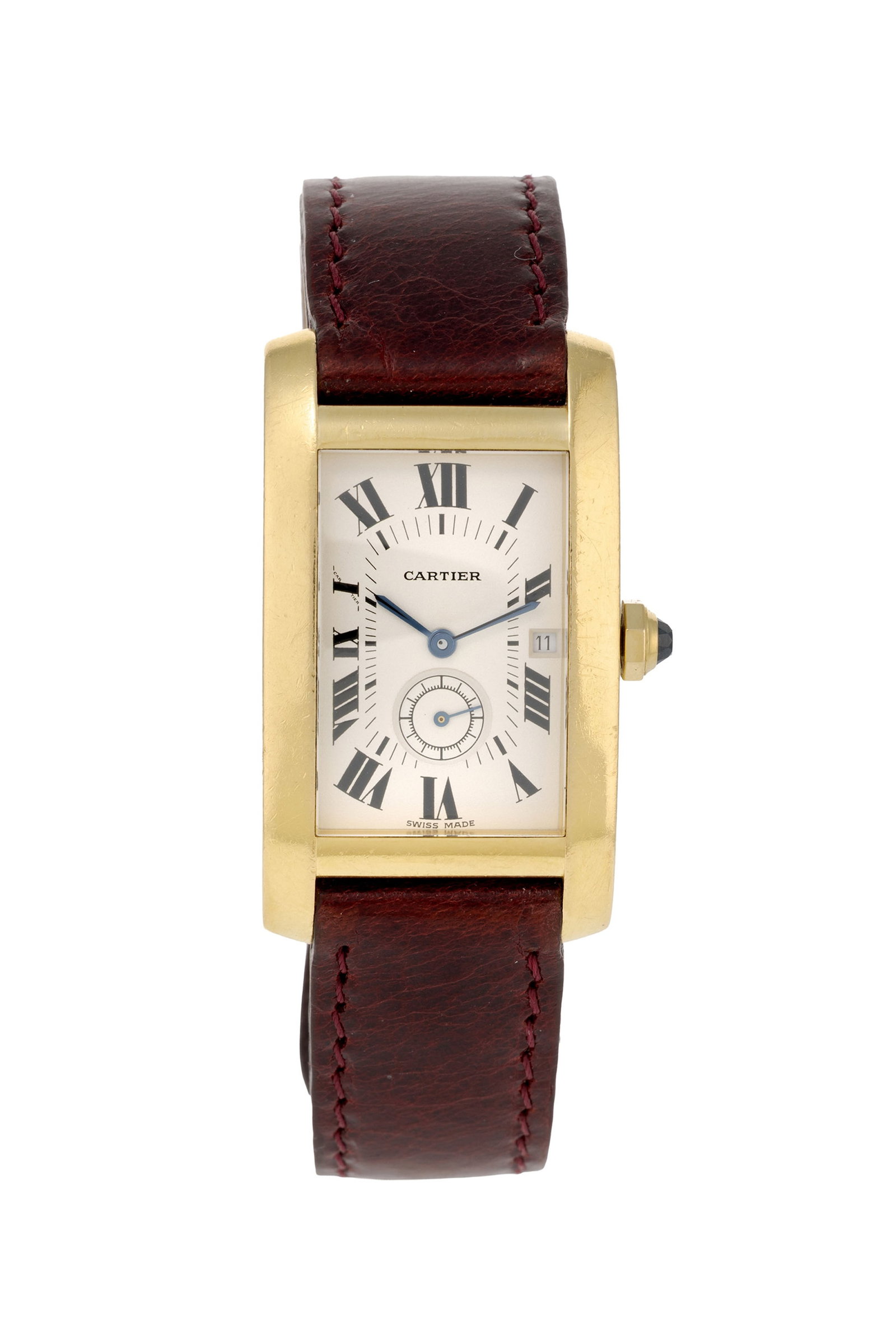 Cartier, Tank Américaine, réf. 8012905, montre petite seconde en or 750 Mouvement: cal. : Cartier, Tank Américaine, réf. 8012905, montre petite seconde en or 750 Mouvement: cal. 012, quartz, 8 rubis Boîtier: n°002633, larg. 23 mm Complications: date à guichet,