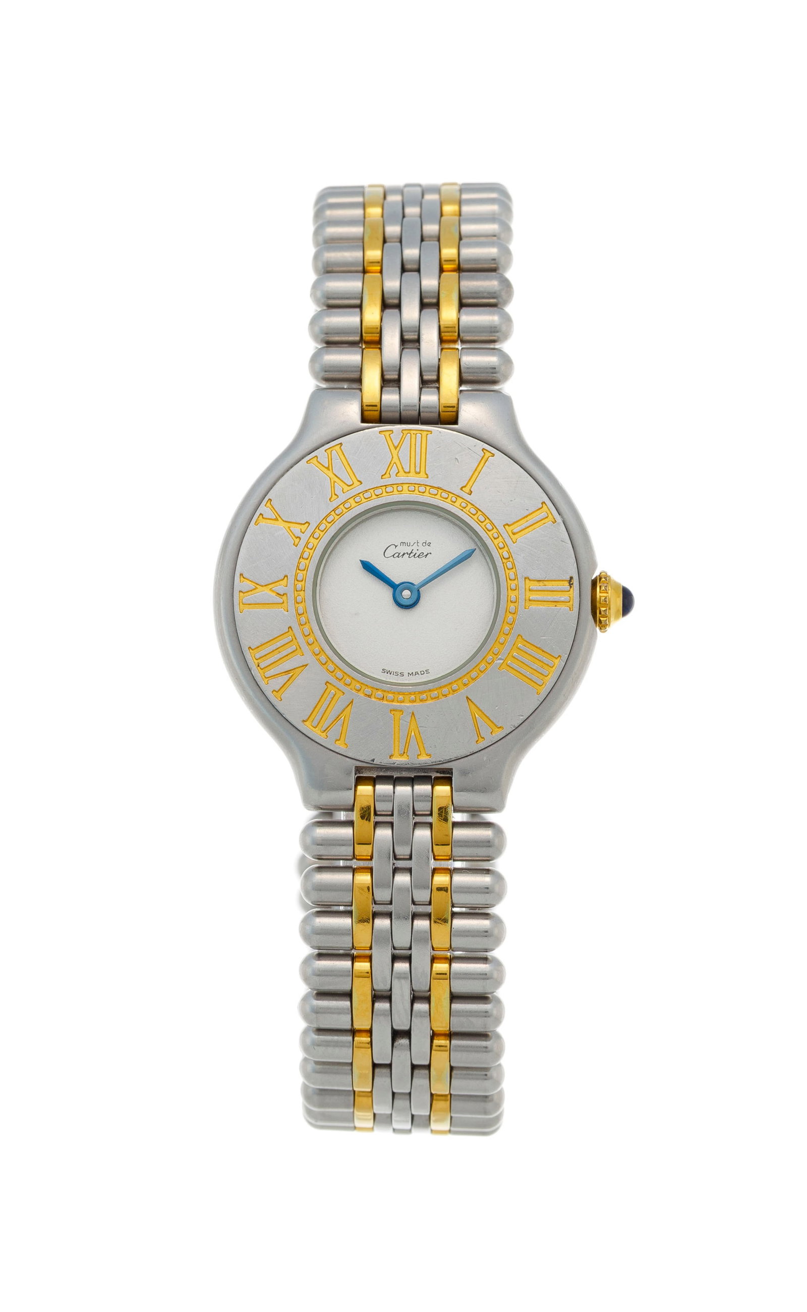 Cartier, Must de Cartier, réf. 9010, montre-bracelet en acier bicolore, années 1980-90 M: Cartier, Must de Cartier, réf. 9010, montre-bracelet en acier bicolore, années 1980-90 Mouvement: cal. 90, quartz, 7 rubis Boîtier: n°53232, diam. 27 mm Signature: cadran, mouvemen