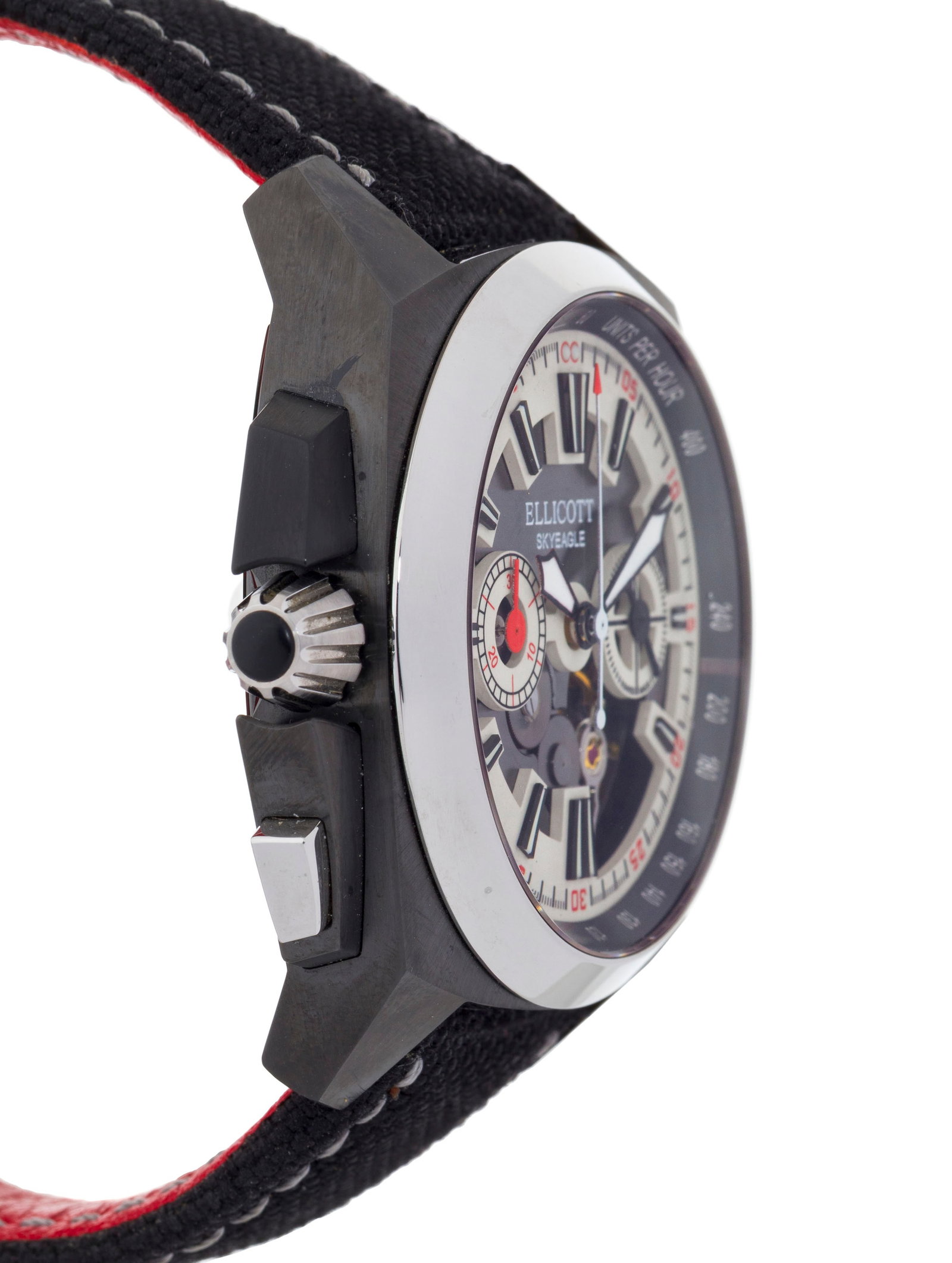 Ellicott, Skyeagle, montre chronographe monopoussoir en acier noirci partiellement squelette Mouve - 2