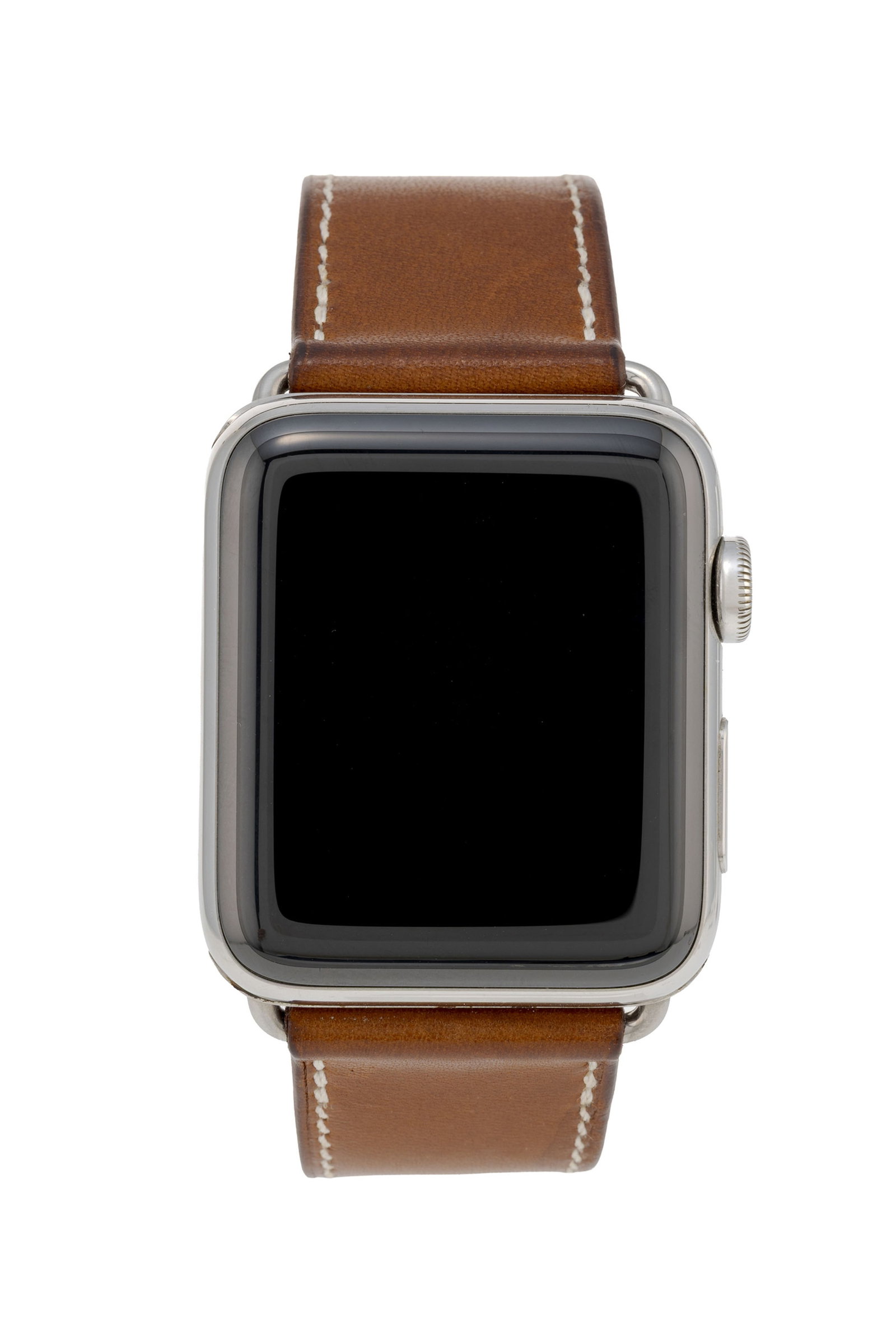 Hermès, Apple Watch, montre connectée en acier et céramique noire Boîtier: larg: Hermès, Apple Watch, montre connectée en acier et céramique noire Boîtier: larg. 37 mm Bracelet Hermès: cuir brun avec boucle ardillon acier Hermès Signature: