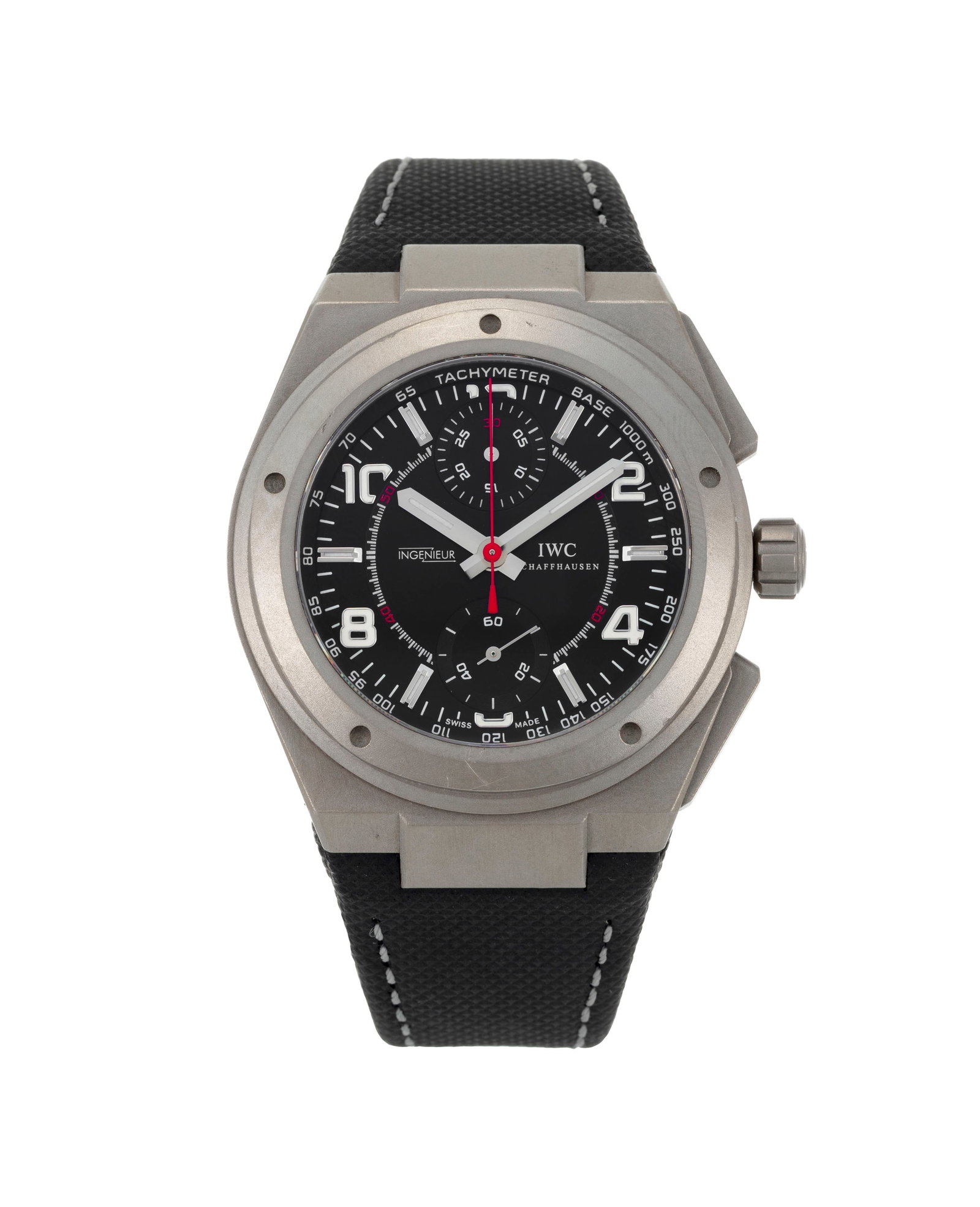 IWC, Ingénieur, Mercedes-AMG, réf. 3725, montre chronographe en titane Mouvement: cal. 79: IWC, Ingénieur, Mercedes-AMG, réf. 3725, montre chronographe en titane Mouvement: cal. 79350, automatique, 31 rubis, n°2621383 Boîtier: n°3131748, diam. 42 mm Complications: