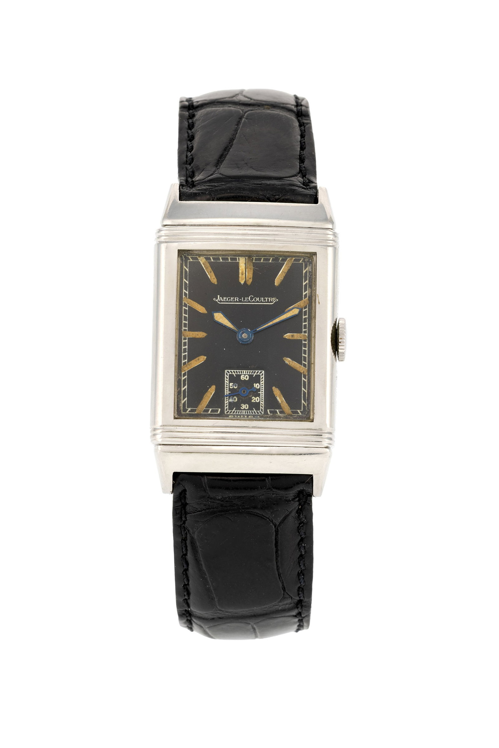 Jaeger-LeCoultre, Reverso, montre petite seconde en acier "Staybrite" Mouvement: mécanique, n: Jaeger-LeCoultre, Reverso, montre petite seconde en acier "Staybrite" Mouvement: mécanique, n°110109 Boîtier: n°58618, larg. 23 mm Complication: compteur subsidiaire pour les secon