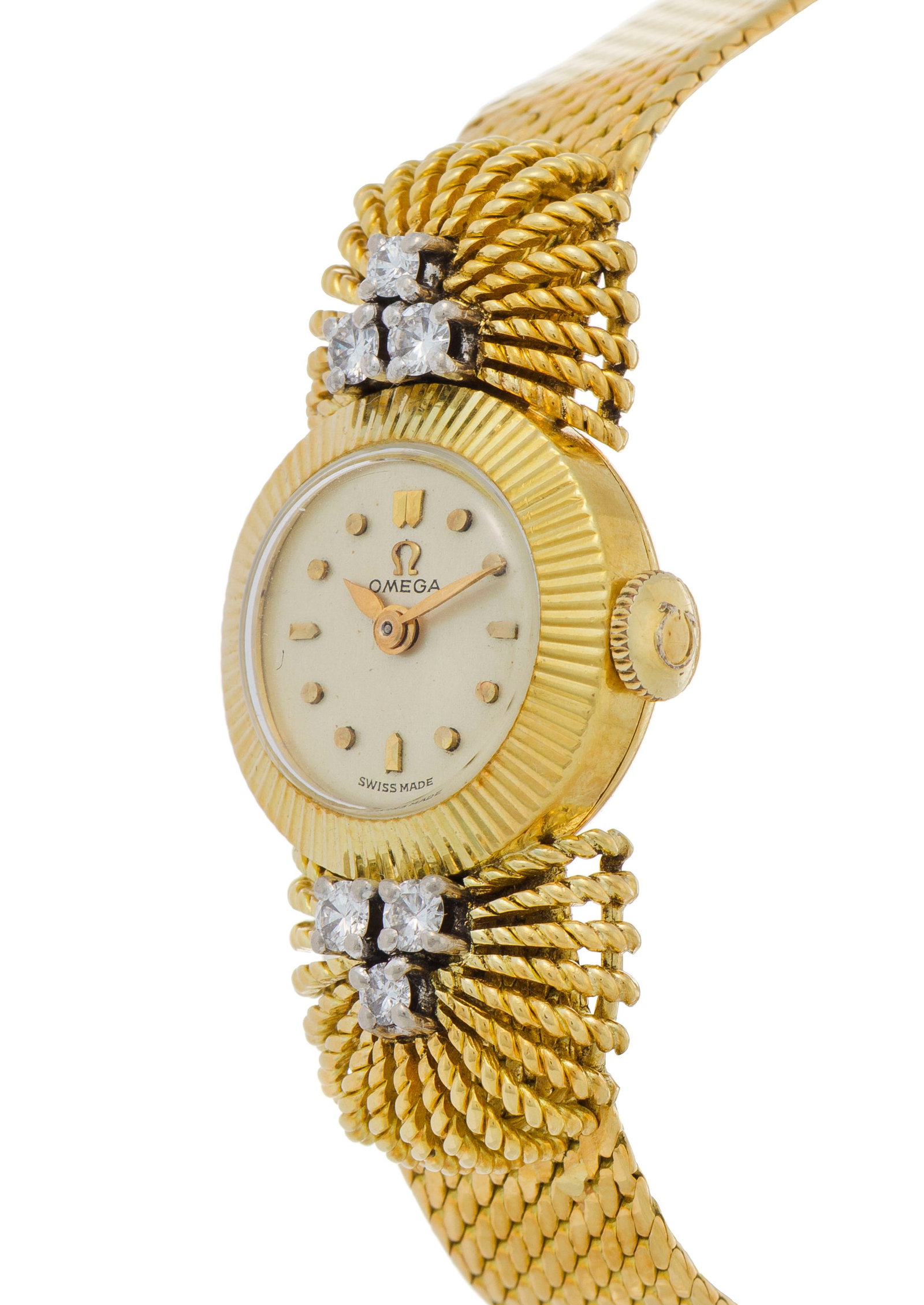 Omega, montre-bracelet en or 750 sertie de diamants taille brillant, années 1950-60 Mouvement: - 2