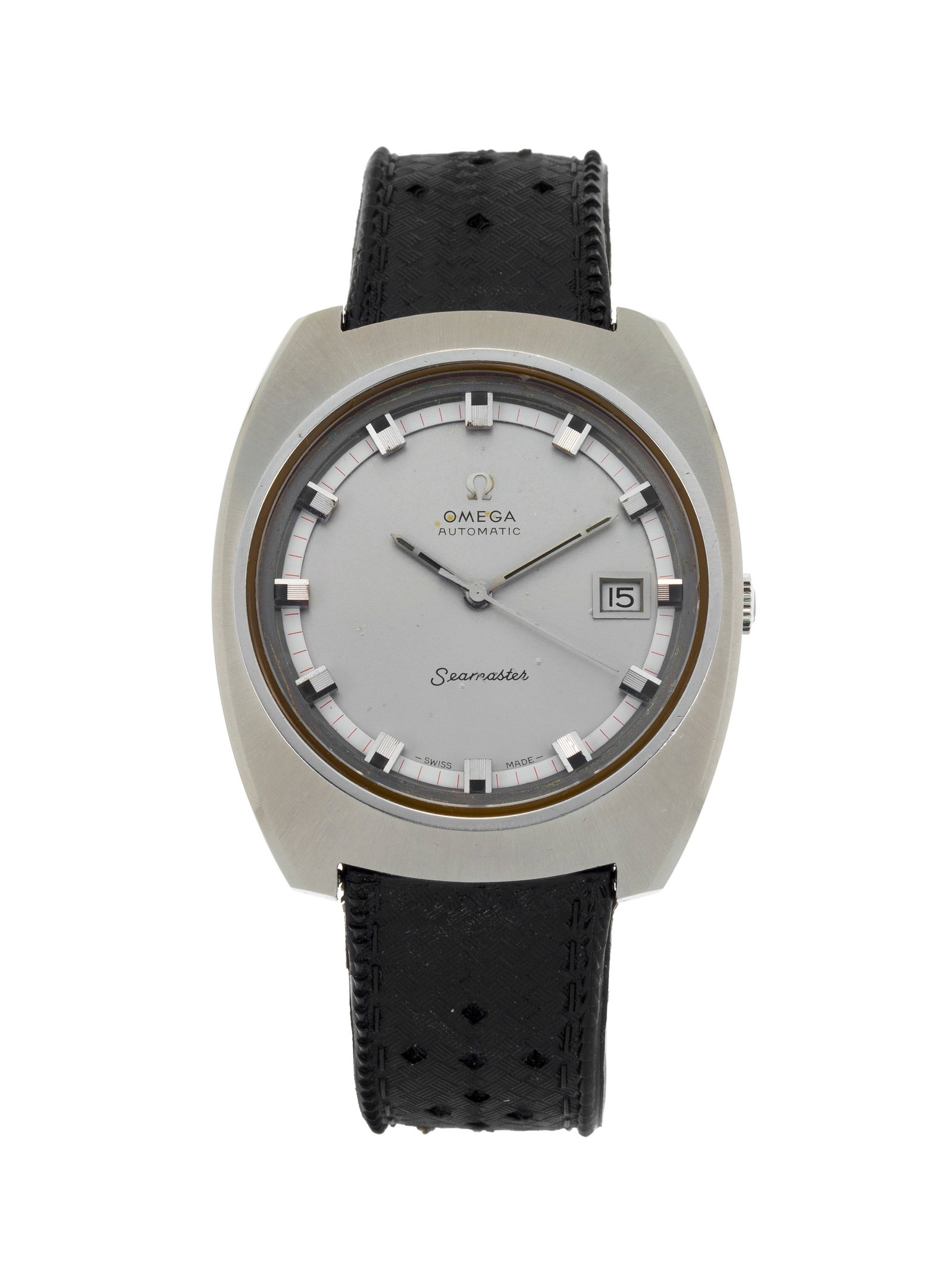 Omega, Seamaster, réf. 166.110, montre en acier avec indication de la date Mouvement: cal. 10: Omega, Seamaster, réf. 166.110, montre en acier avec indication de la date Mouvement: cal. 1002, automatique, n°32109223 Boîtier: diam. 38 mm Complication: date à guichet