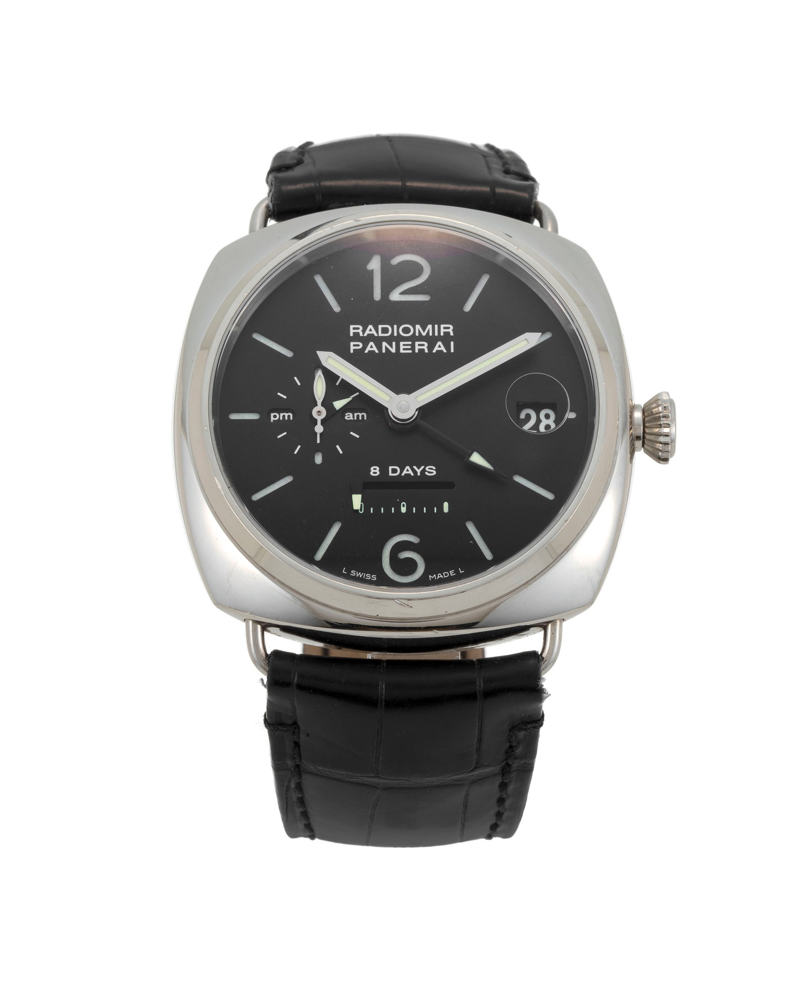 Panerai, Luminor 1950 8 Days GMT, réf. OP 6616, Ed. Limitée n°230/250, montre petite : Panerai, Luminor 1950 8 Days GMT, réf. OP 6616, Ed. Limitée n°230/250, montre petite seconde en or gris 750, circa 2006 Mouvement: cal. PP.2002, mécanique, 21 rubis Boîtier: