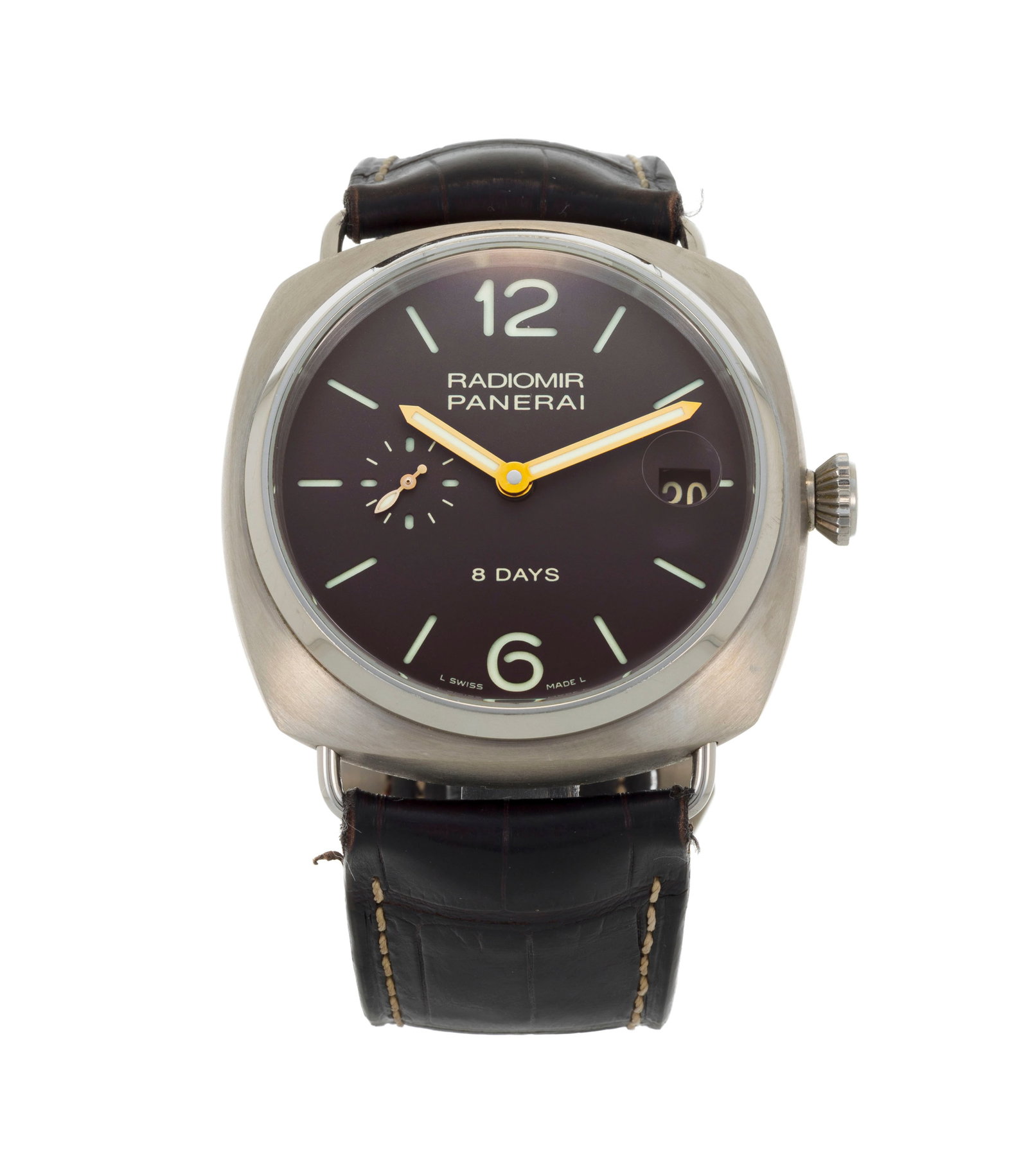 Panerai, Radiomir 8 Days, Ed. Limitée n°N241/300, montre petite seconde en titane avec ind: Panerai, Radiomir 8 Days, Ed. Limitée n°N241/300, montre petite seconde en titane avec indication de la réserve de marche sur le mouvement Mouvement: P.2002/9, mécanique, 23