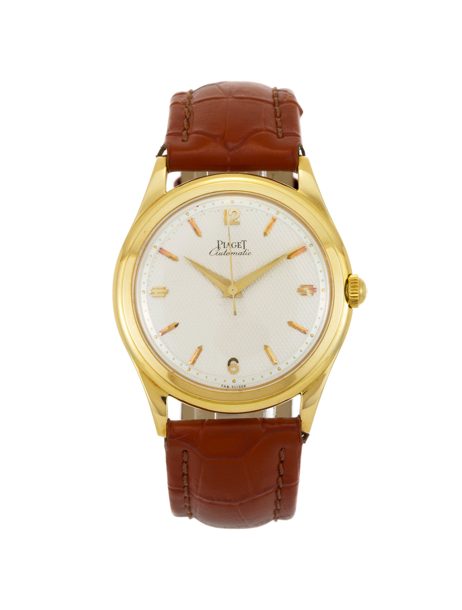 Piaget, montre en or 750 Mouvement: cal. Felsa 690, automatique, 23 rubis Boîtier: n°1: Piaget, montre en or 750 Mouvement: cal. Felsa 690, automatique, 23 rubis Boîtier: n°11690, diam. 36 mm Bracelet: croco brun Signature: cadran, mouvement, boîtier Condition