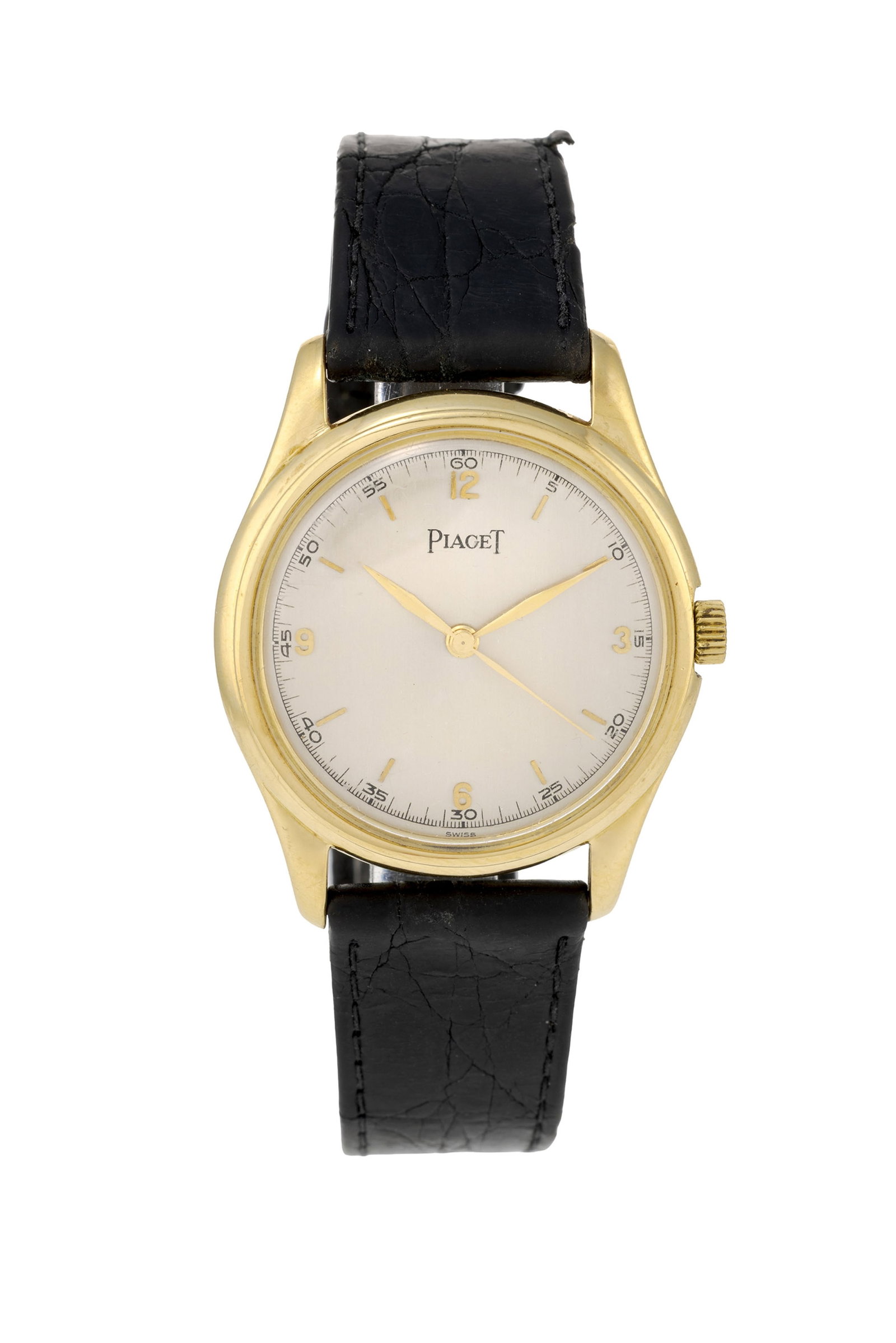 Piaget, montre en or 750 Mouvement: automatique, 17 rubis Boîtier: n°8177/325, diam. 3: Piaget, montre en or 750 Mouvement: automatique, 17 rubis Boîtier: n°8177/325, diam. 34 mm Bracelet: croco noir Signature: cadran, mouvement, boîtier Condition Etat général: