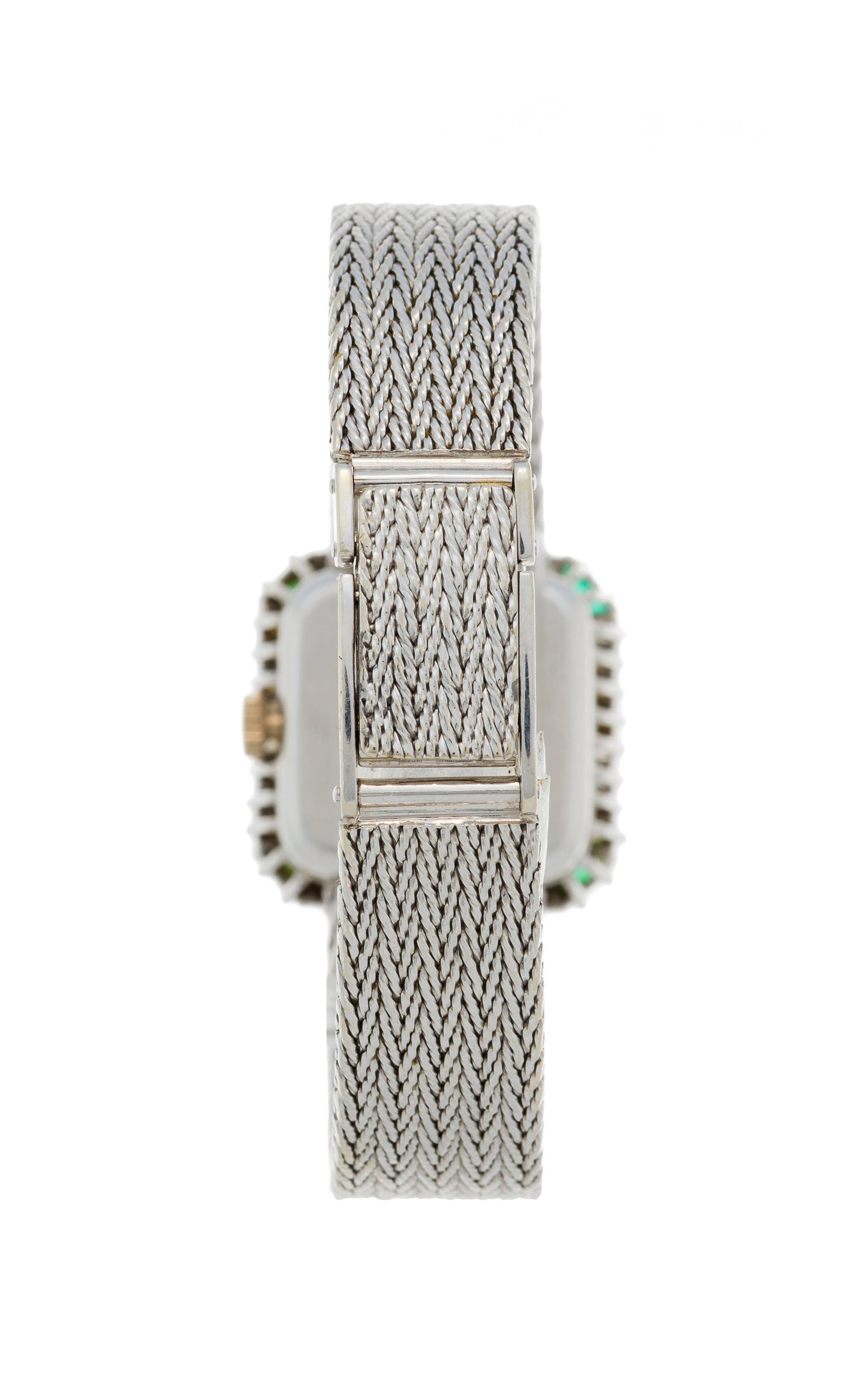 Montre-bracelet en or gris 750 sertie de diamants et d'émeraudes, années 1970-80 Mouveme - 3