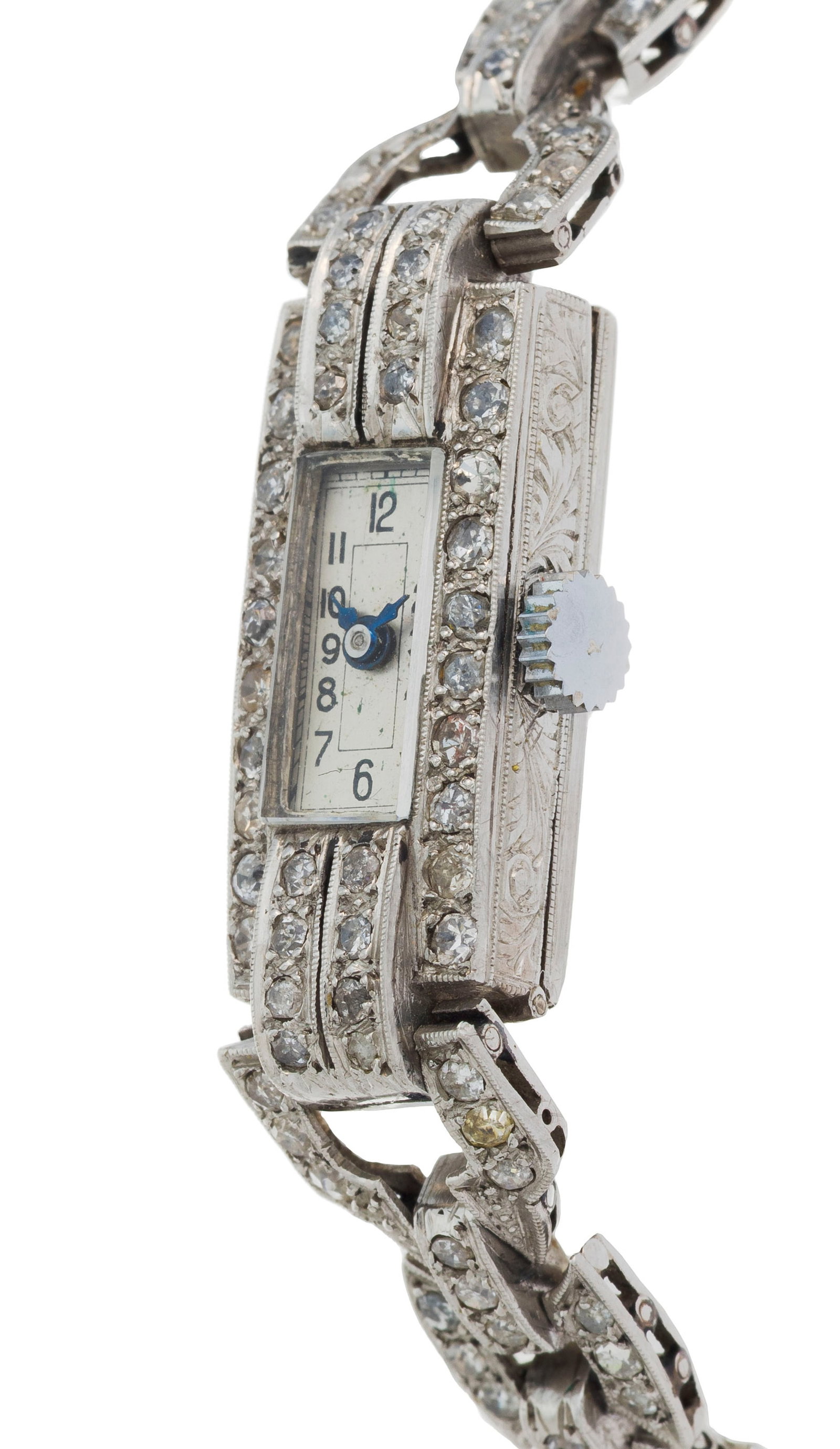 Montre Art Déco en platine sertie de diamants Mouvement: mécanique, 15 rubis Boî - 2