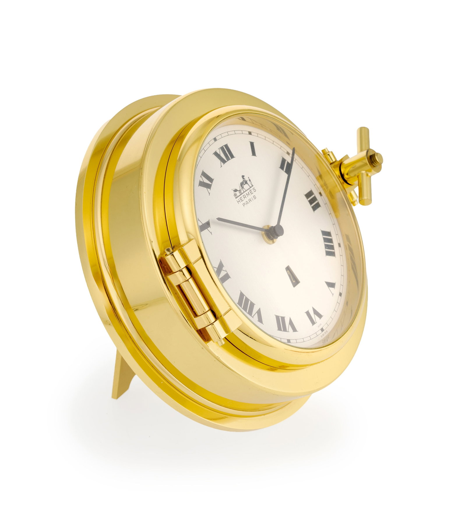 Hermès, pendulette de bureau en métal doré avec indication de la date Mouvement: qu - 2