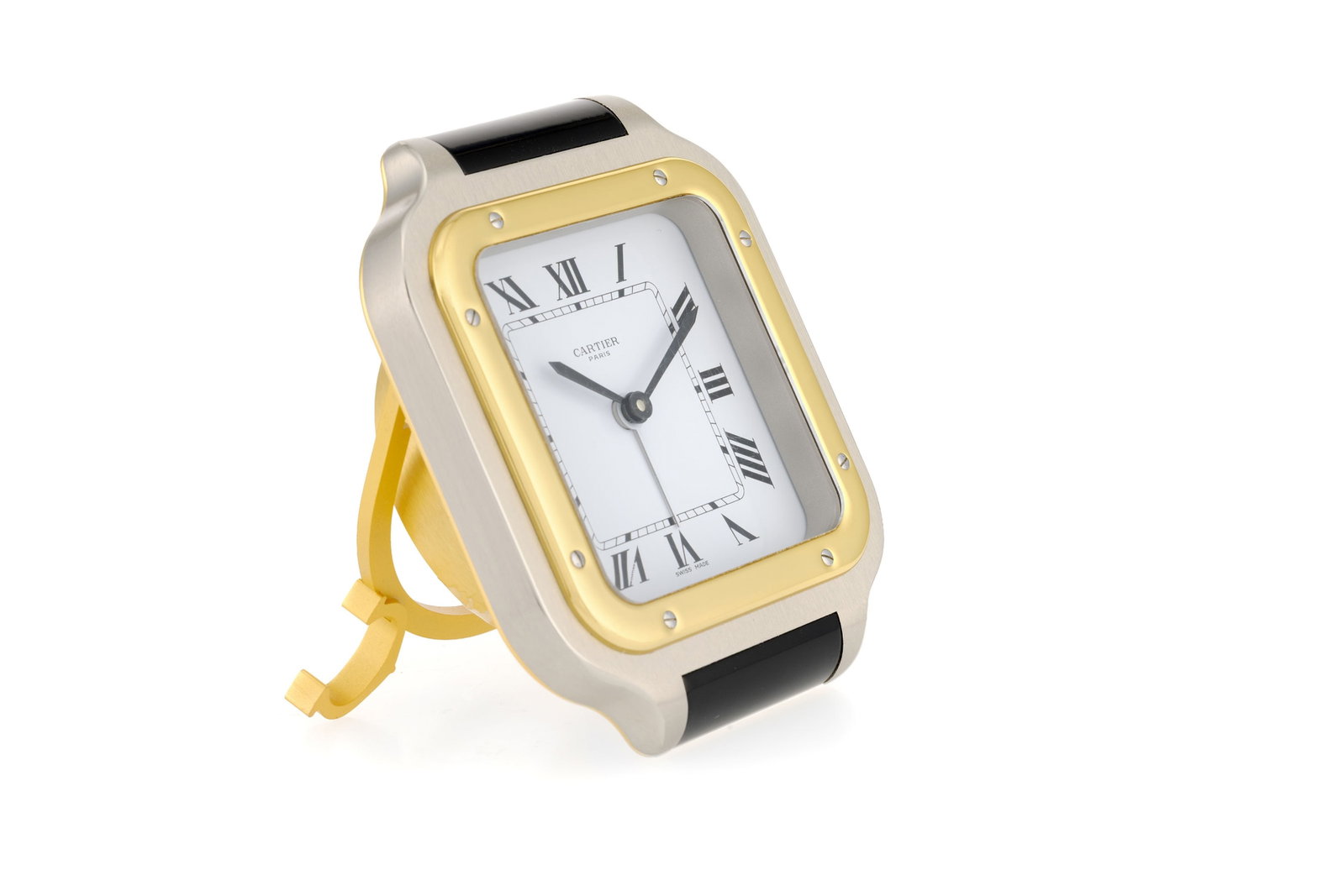 Cartier, Santos, réf. 7508, pendulette réveil en acier bicolore, circa 1991 Mouvement: q - 2