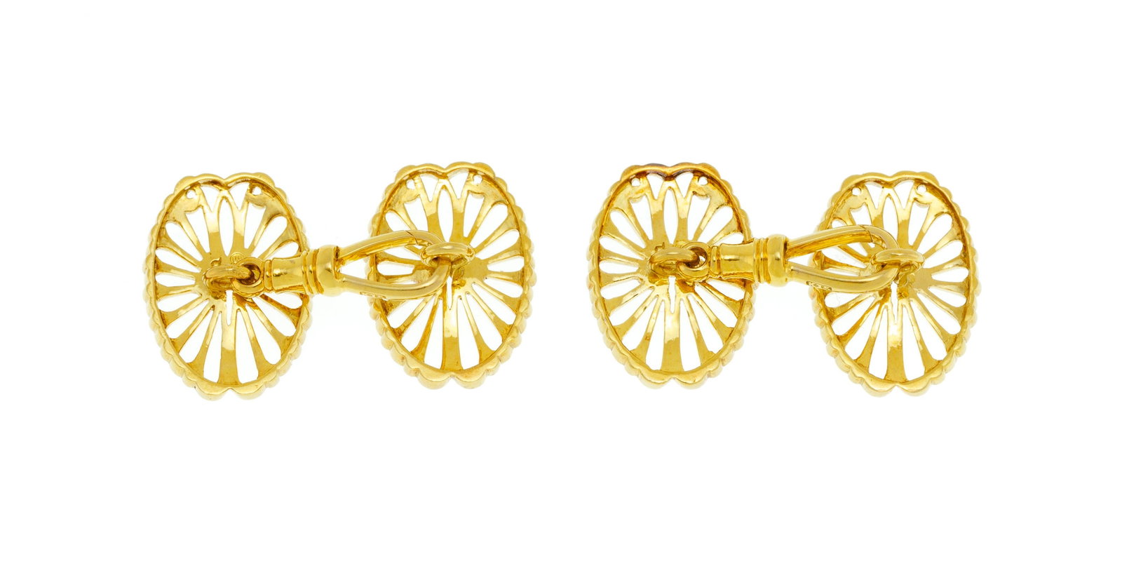 Paire de boutons de manchette en or 585 ajourés à motif végétal stylisé, h. - 3