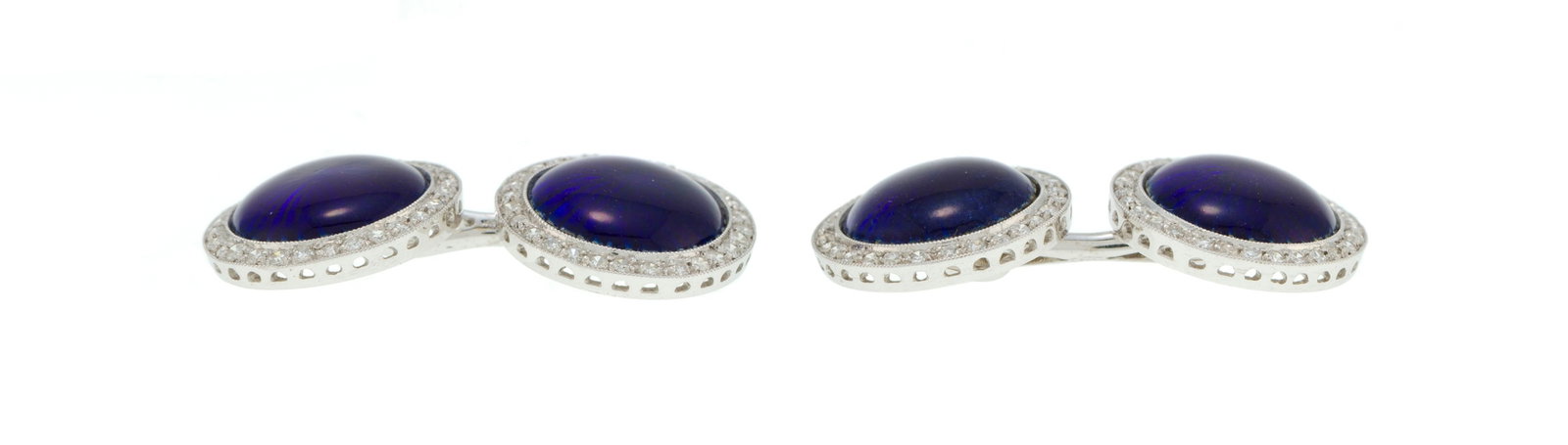 Paire de boutons de manchette en or gris 750 ornés de pastilles d'émail bleu entourée - 2