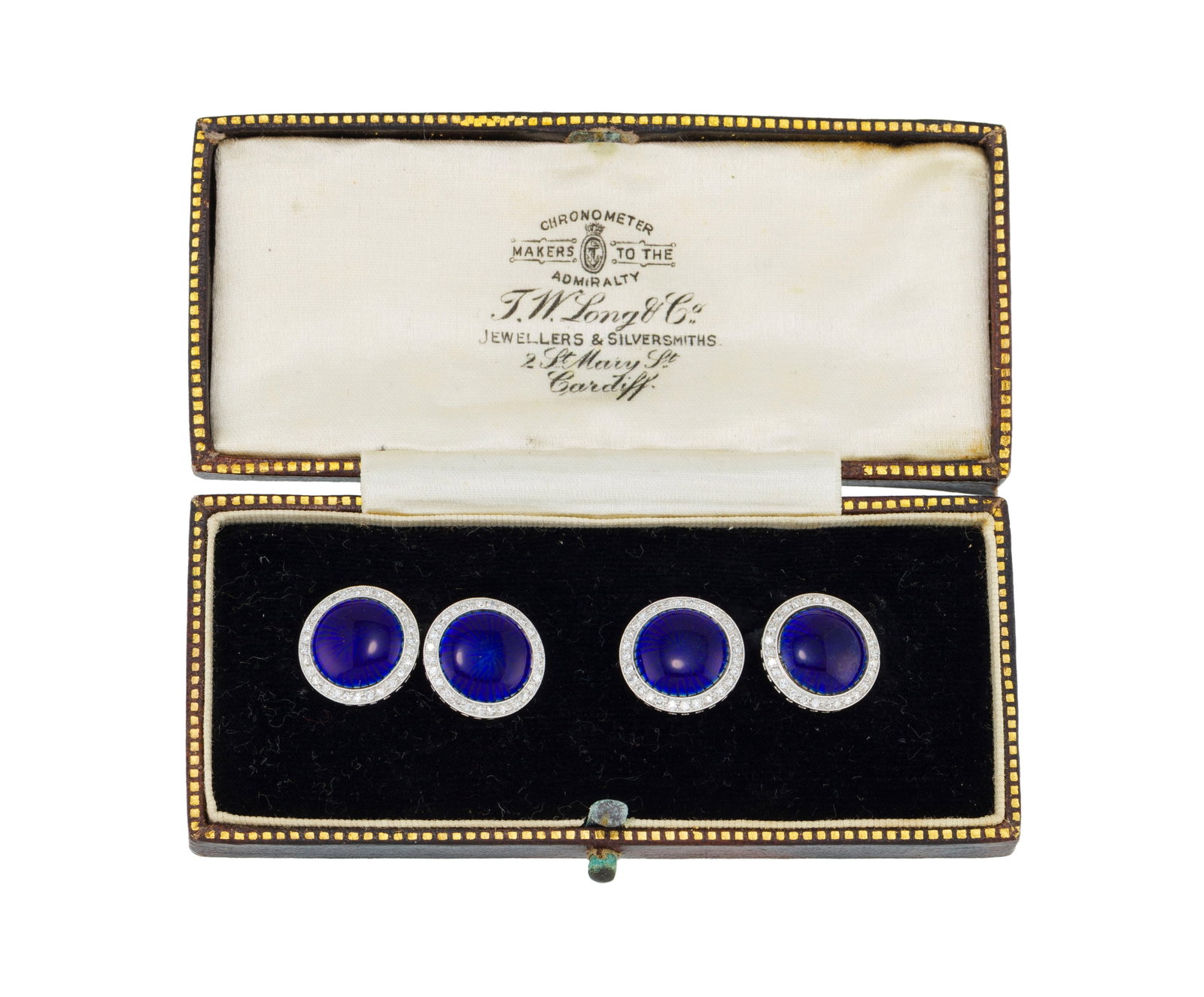 Paire de boutons de manchette en or gris 750 ornés de pastilles d'émail bleu entourée - 4