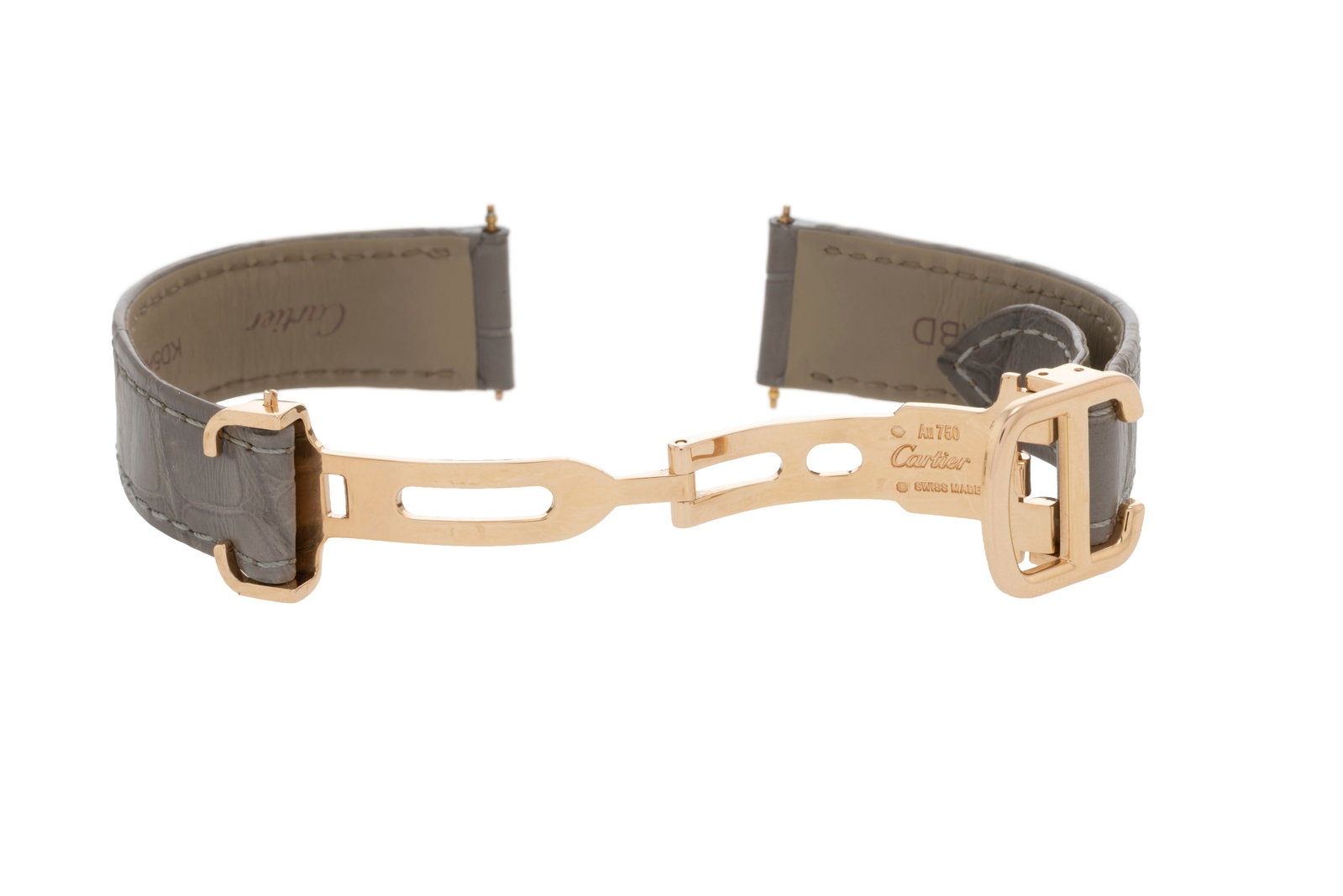 Cartier, boucle déployante en or rose 750 avec son bracelet en croco gris, signé, larg. ex - 2
