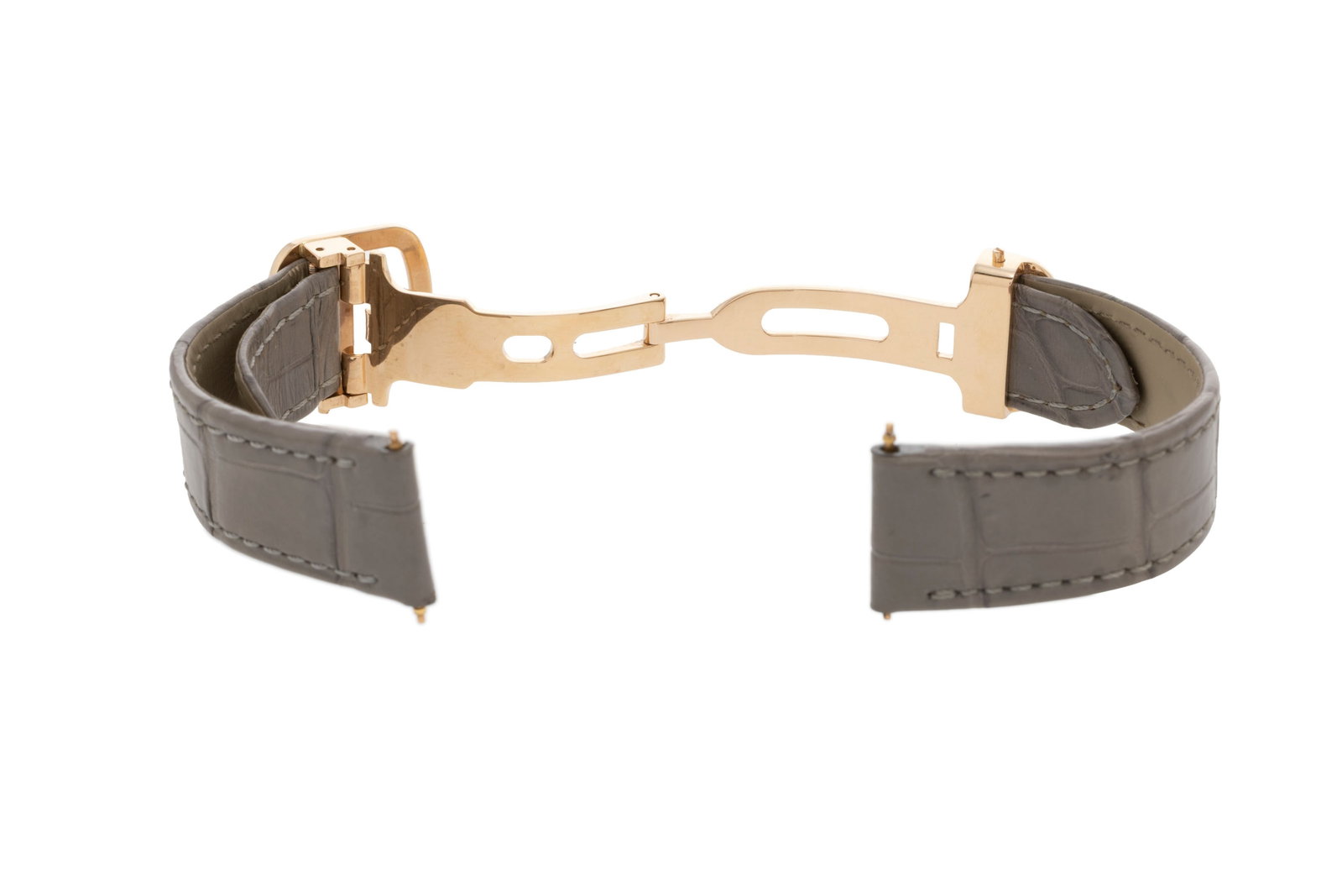 Cartier, boucle déployante en or rose 750 avec son bracelet en croco gris, signé, larg. ex - 3