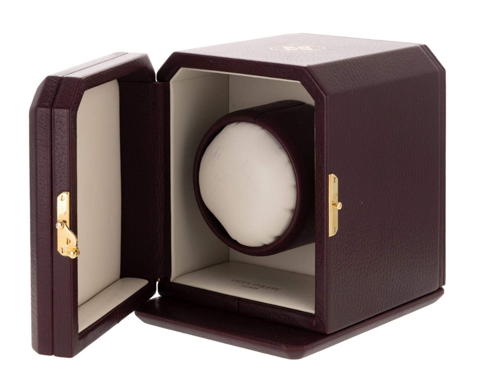 Patek Philippe, remontoir de montre en cuir bordeaux, signé, h. 15.4 cm, boîte - 2