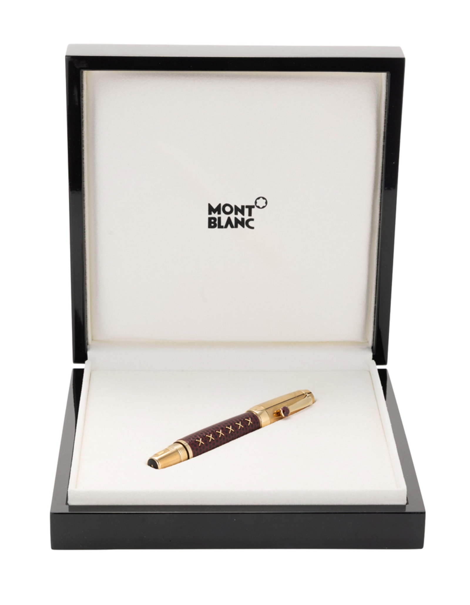 Montblanc, Boheme, stylo plume rétractable en métal doré et cuir serti d'un grenat, b - 4
