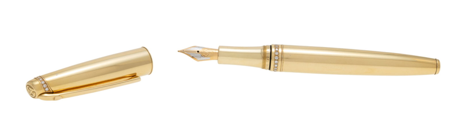 Caran d'Ache, stylo plume en or 750 cerclé de deux lignes de diamants taille brillant, bec en o - 2