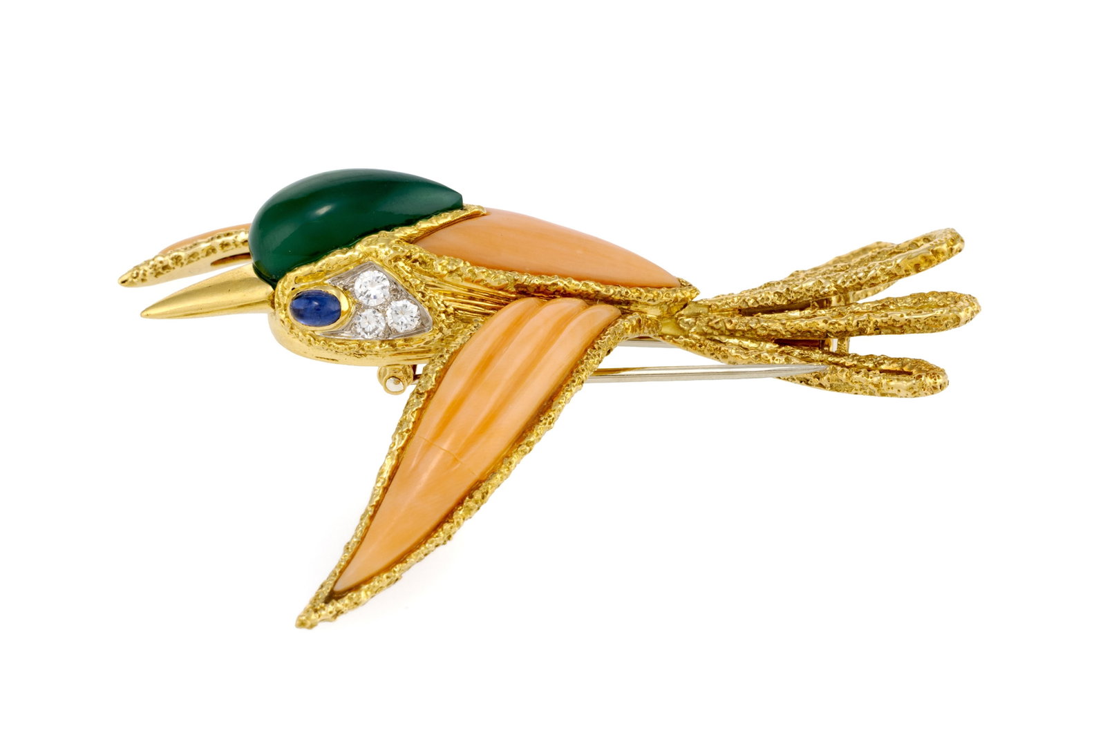 Patek Philippe, broche oiseau années 1960-70 or 750 texturé et corail godronné, la t& - 2