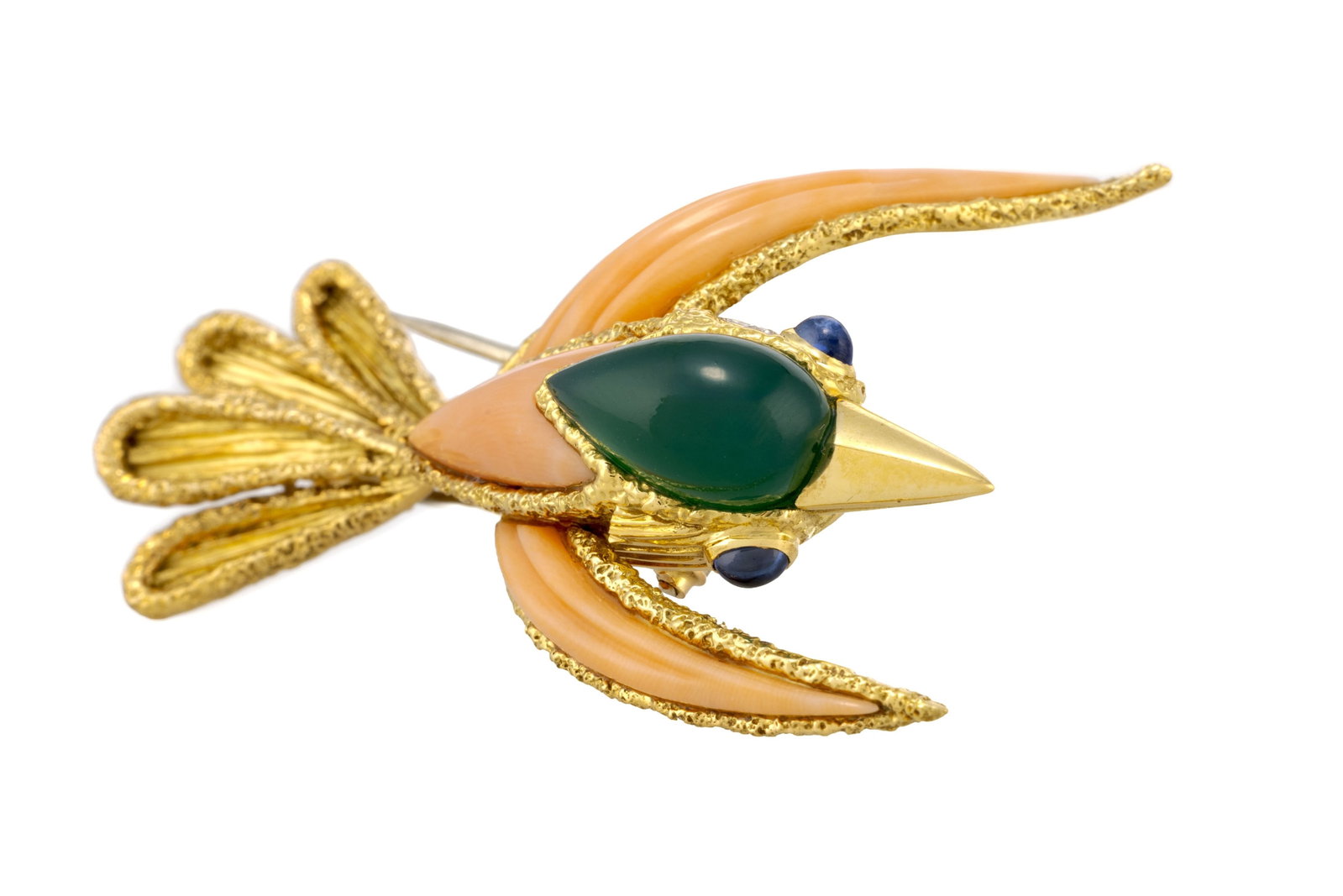 Patek Philippe, broche oiseau années 1960-70 or 750 texturé et corail godronné, la t& - 4
