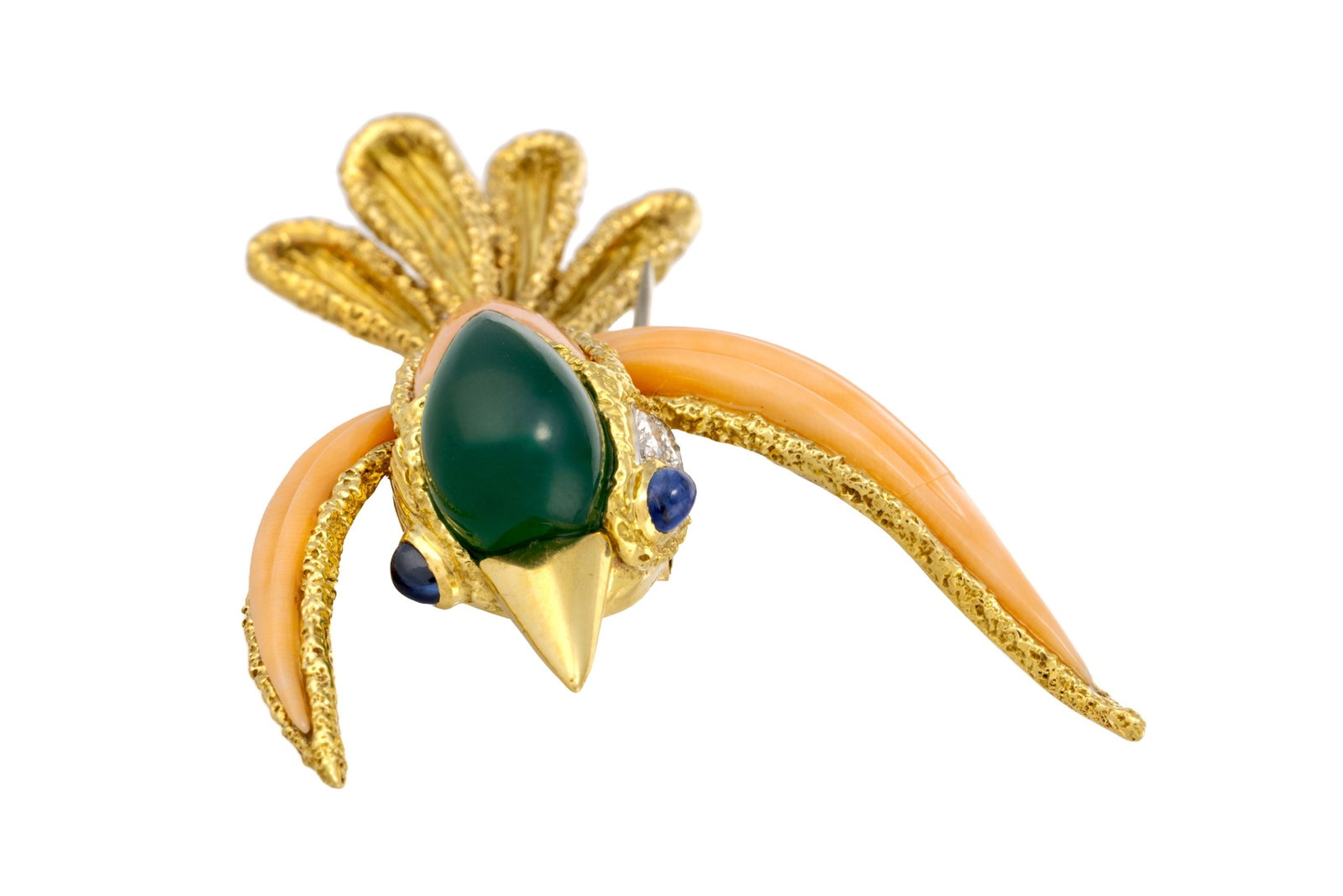 Patek Philippe, broche oiseau années 1960-70 or 750 texturé et corail godronné, la t& - 5