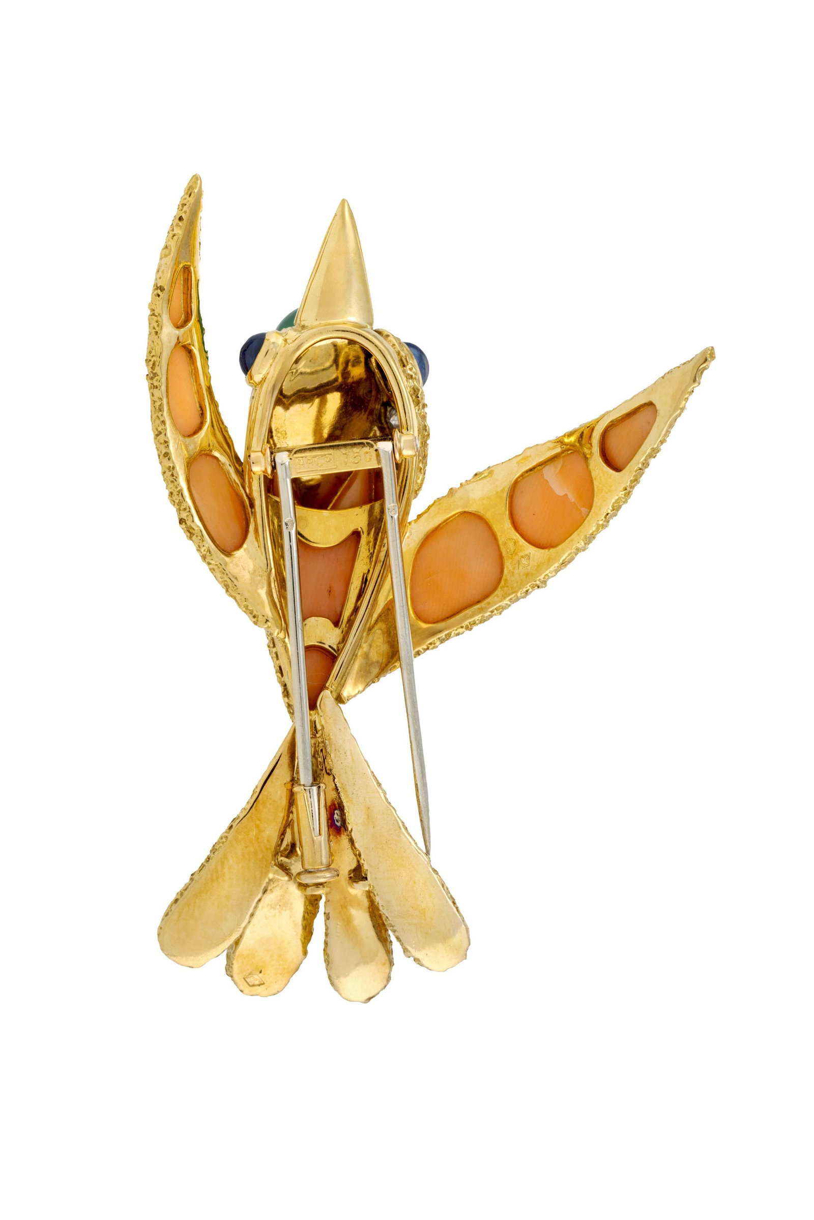 Patek Philippe, broche oiseau années 1960-70 or 750 texturé et corail godronné, la t& - 6