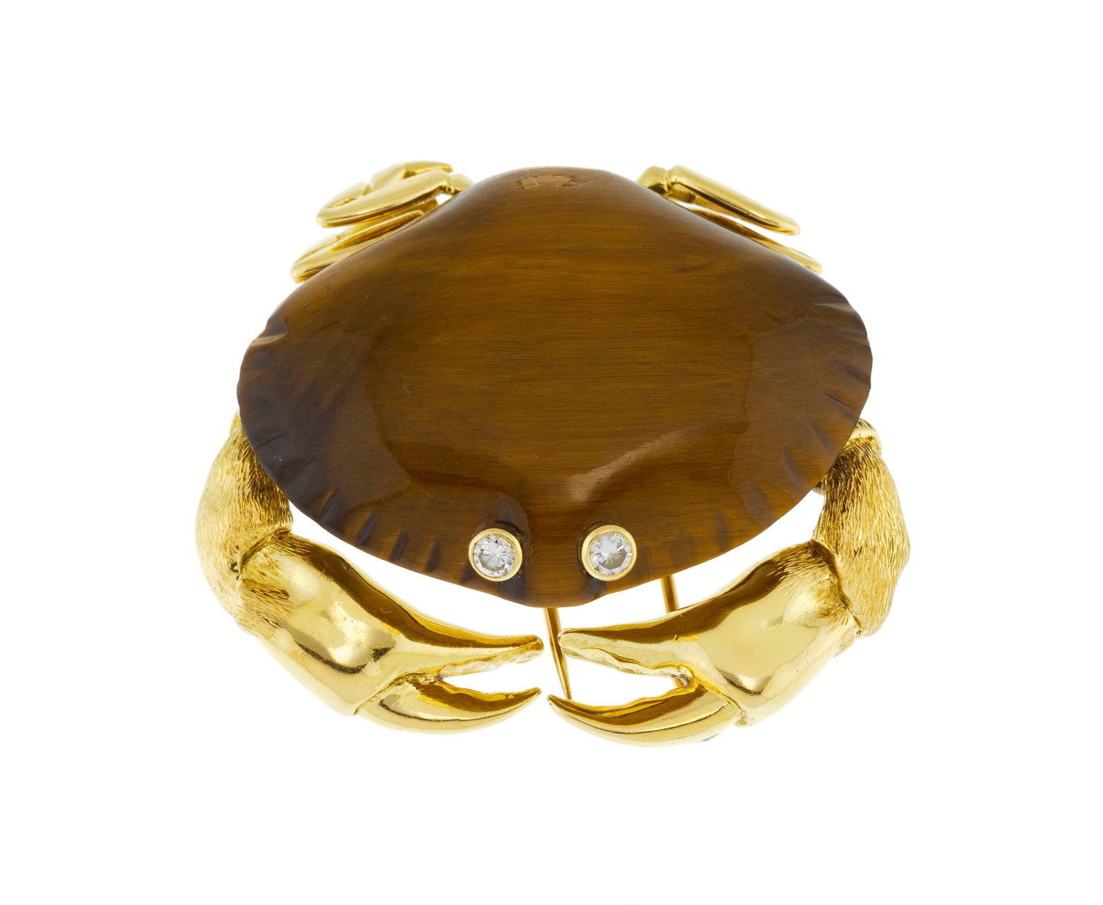 Mauboussin, broche crabe années 1950-60 en or 750, la carapace est en œil-de-tigre avec de - 2