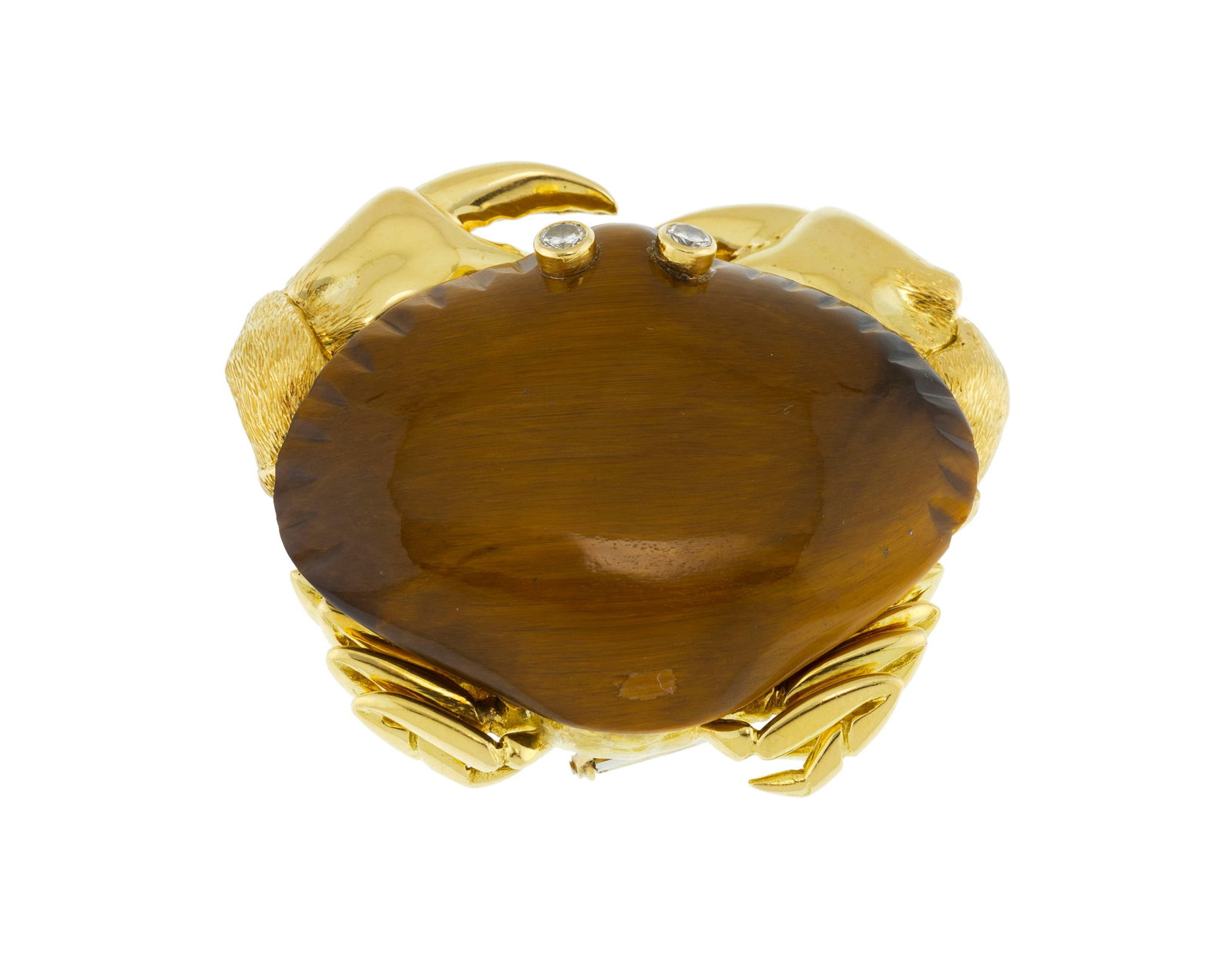 Mauboussin, broche crabe années 1950-60 en or 750, la carapace est en œil-de-tigre avec de - 3