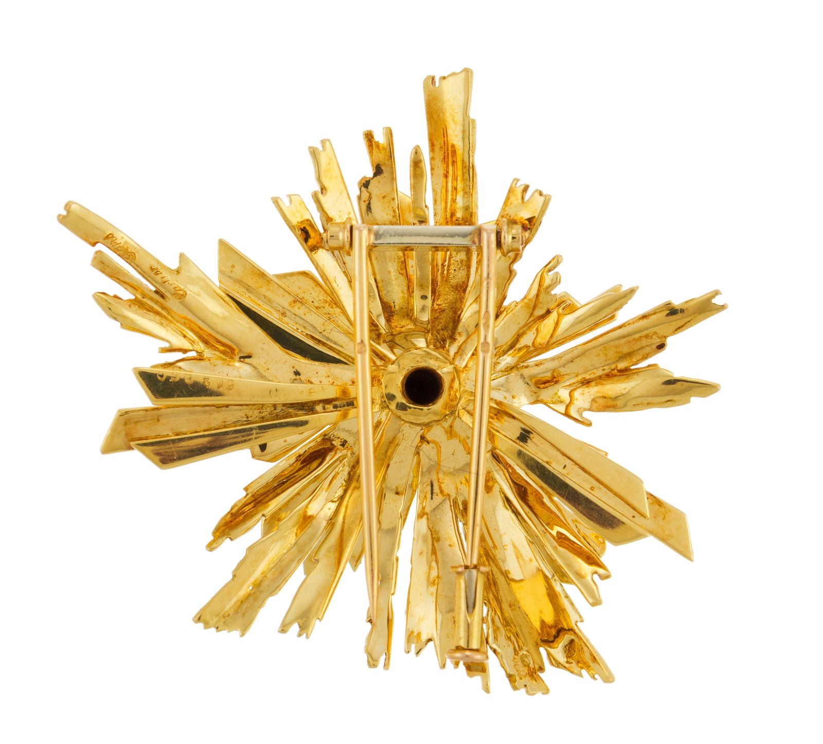 Cartier, broche "starburst" or 750 texturé à motif rayonnant années 1960-70, sign - 3