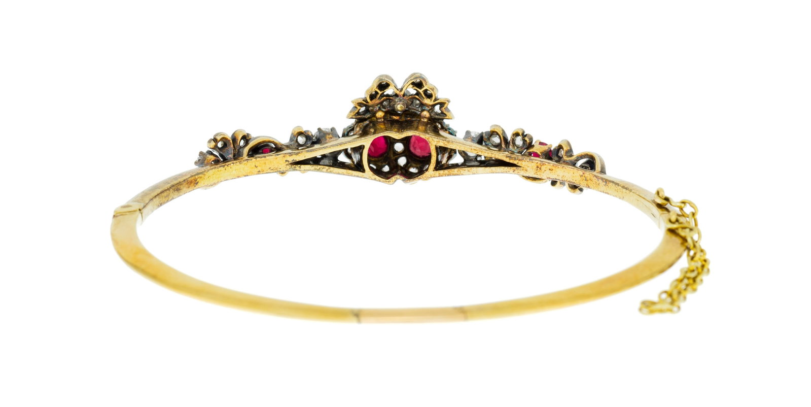 Bracelet XIXe s., or et argent centrant un cœur surmonté d'un nœud épaulé d - 3