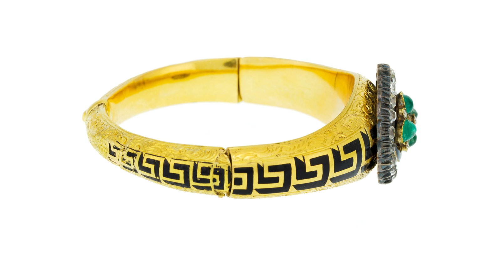 Bracelet XIXe s., or 750 gravé orné d'une frise de style hellénistique en émail  - 2