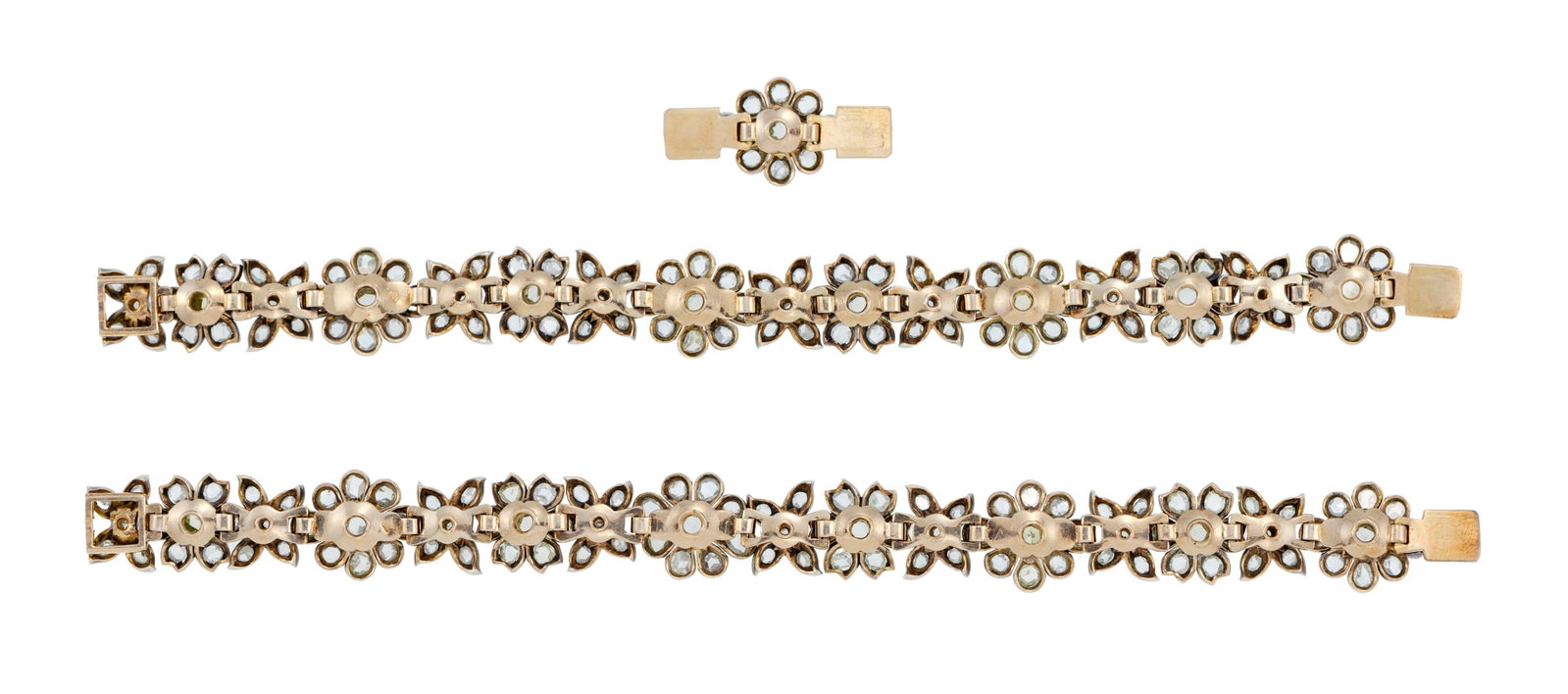Lot de deux bracelets pouvant former un ras de cou XIXe s., or 585 et argent composés d'une suc - 3