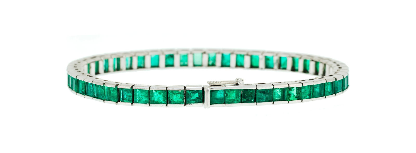 Gübelin, bracelet Art Déco or gris 750 à maillons carrés sertis d'émeraudes - 2