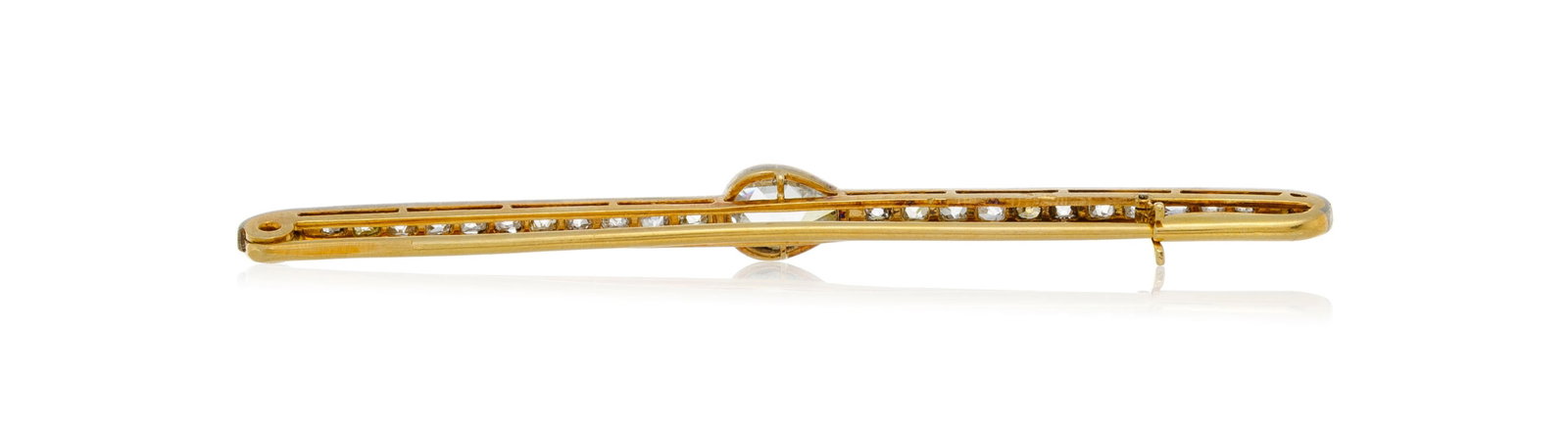 Broche barrette fin XIXe s., 2 ors sertie d'une ligne de diamants taille ancienne coupée d'un d - 3