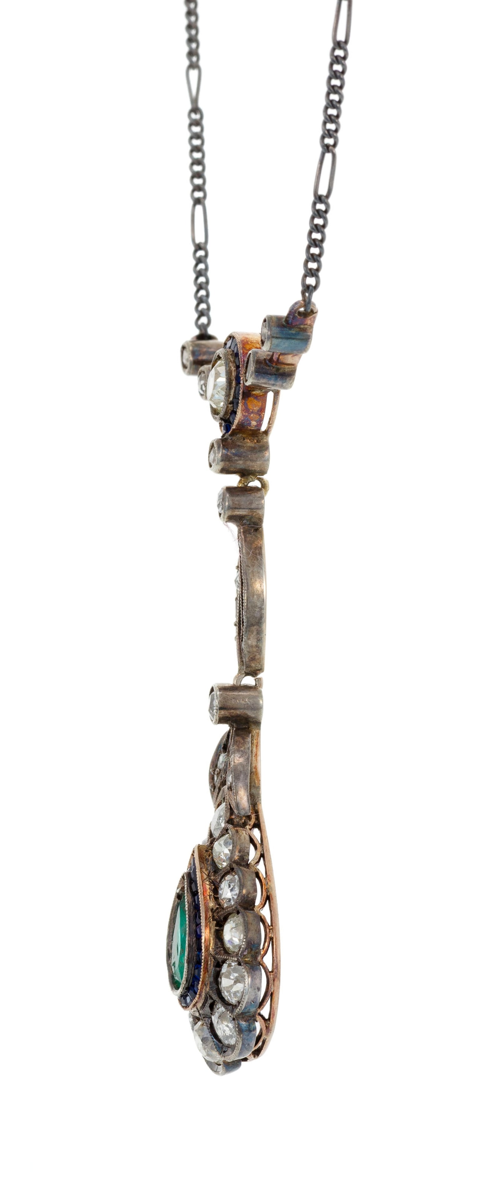 Collier, fin XIXe ou début XXe s., argent et or retenant un centre serti de diamants, d'une  - 2