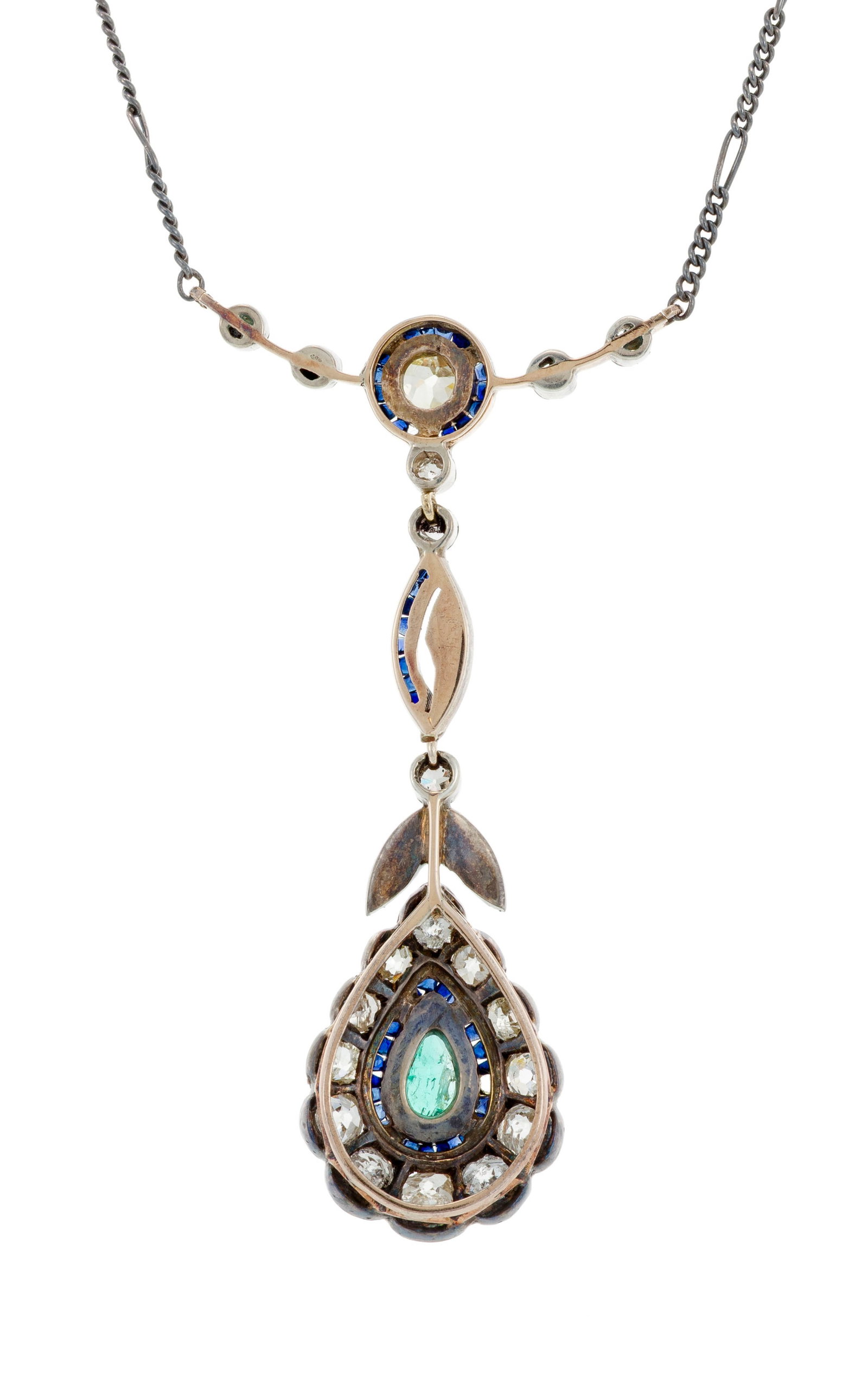 Collier, fin XIXe ou début XXe s., argent et or retenant un centre serti de diamants, d'une  - 3