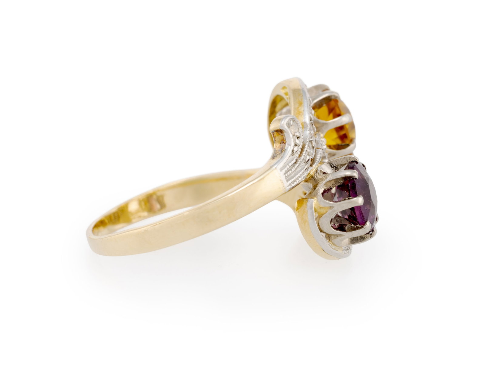 Bague Toi&Moi fin XIXe s., 2 ors 750 sertie d'une améthyste et d'une citrine rehaussées de - 2