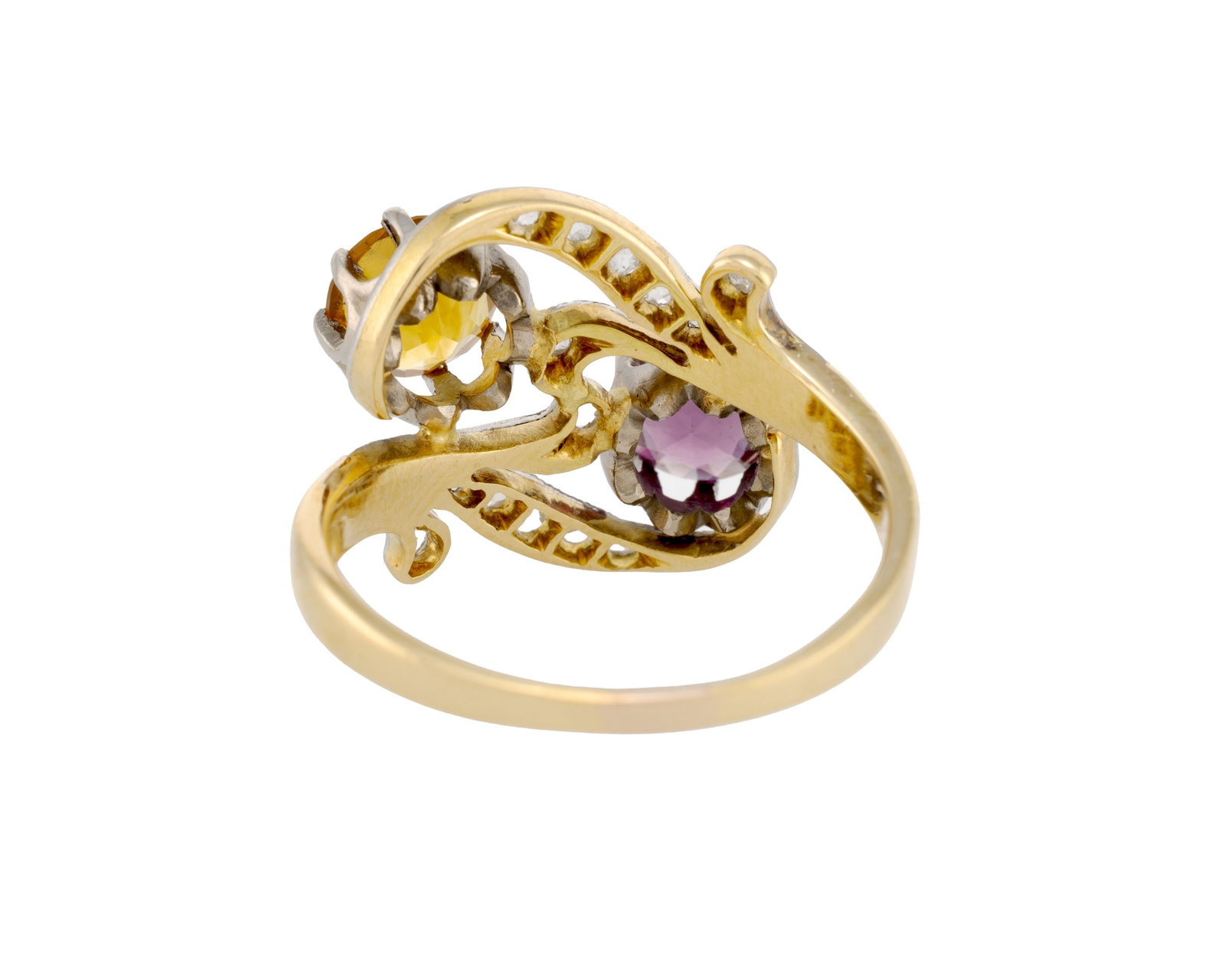 Bague Toi&Moi fin XIXe s., 2 ors 750 sertie d'une améthyste et d'une citrine rehaussées de - 3