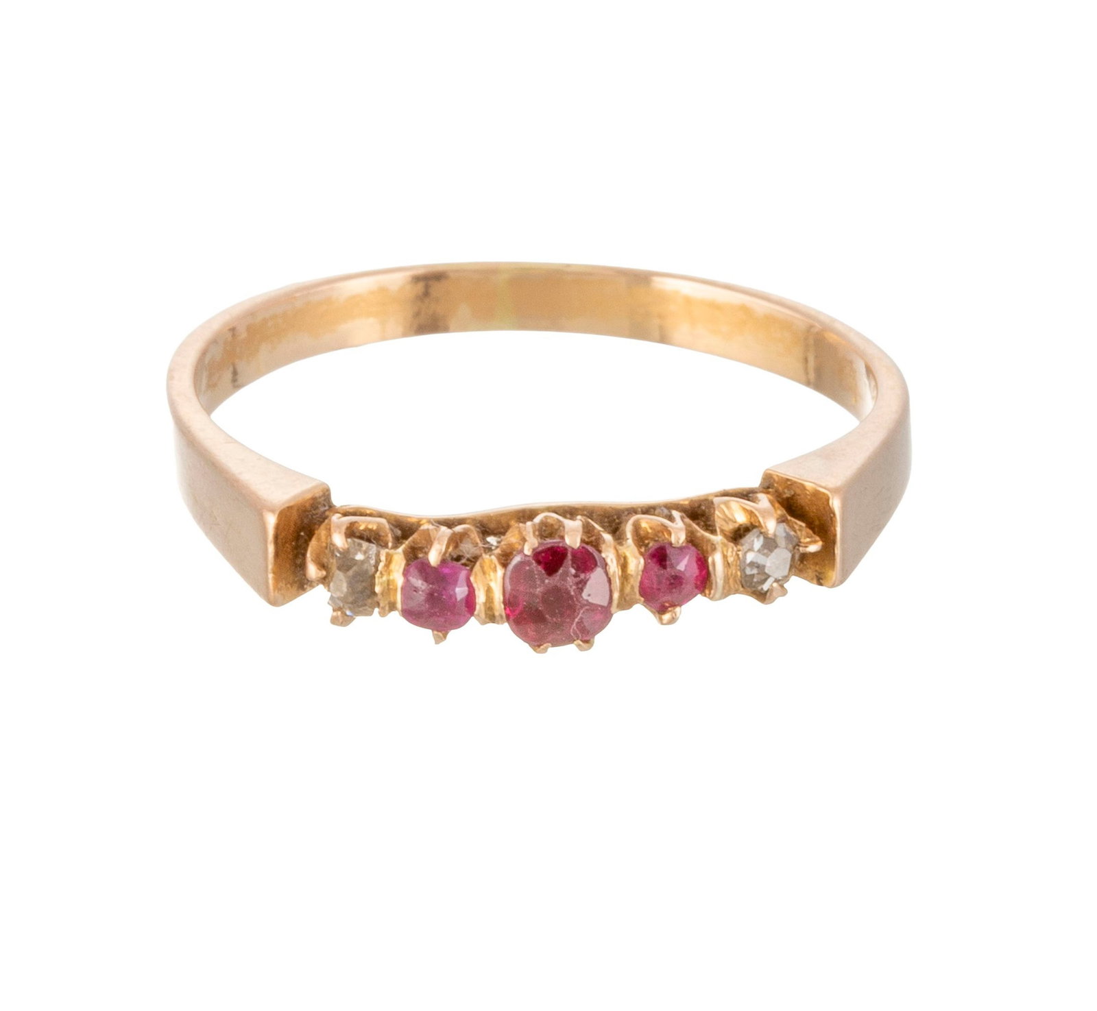 Bague XIXe s., en or 750 sertie de rubis et de diamants taille ancienne, doigt 54-14 - 2