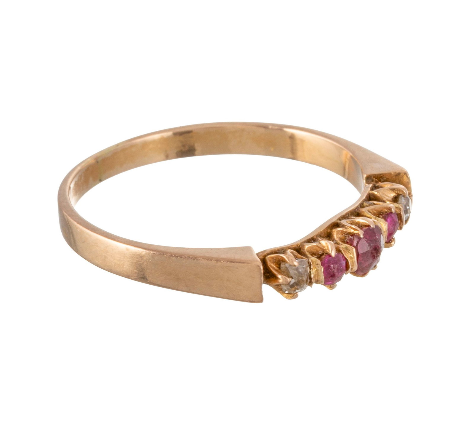 Bague XIXe s., en or 750 sertie de rubis et de diamants taille ancienne, doigt 54-14 - 3