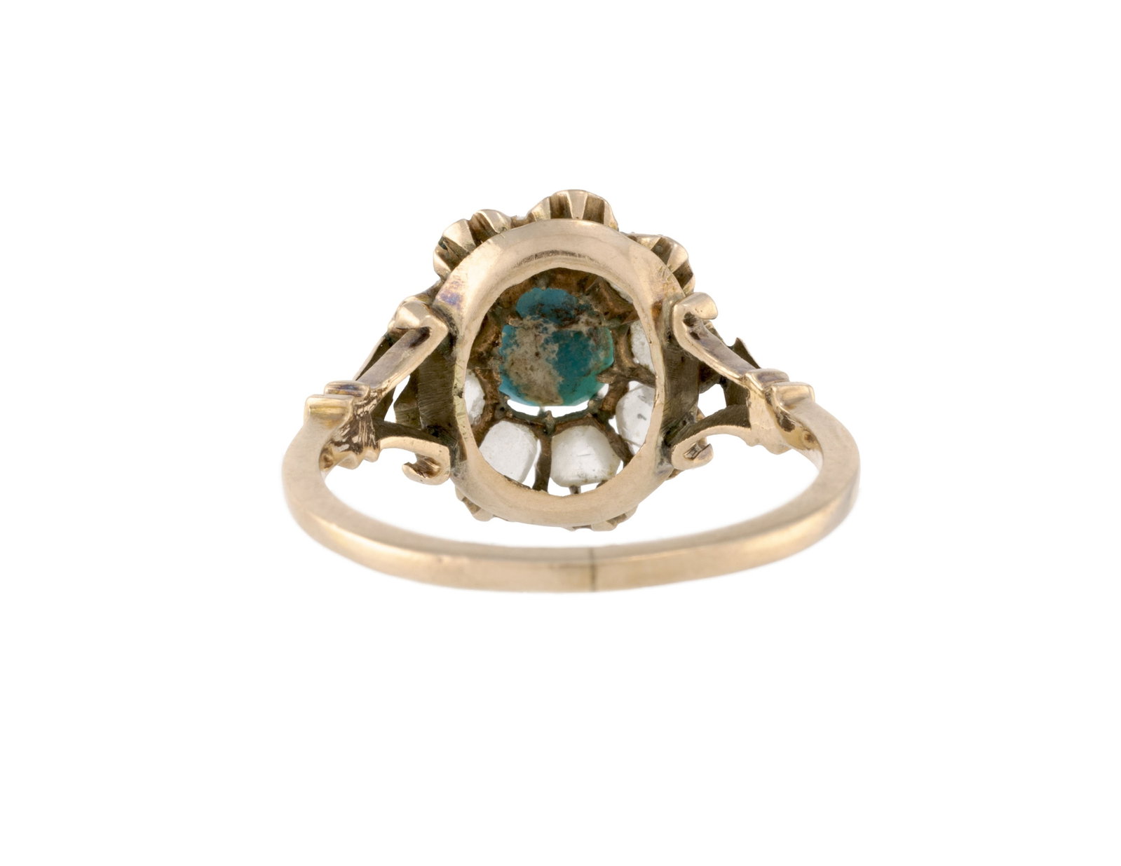 Bague or rose 375 sertie d'un cabochon de turquoise entouré de diamants facettés, doigt 57 - 3