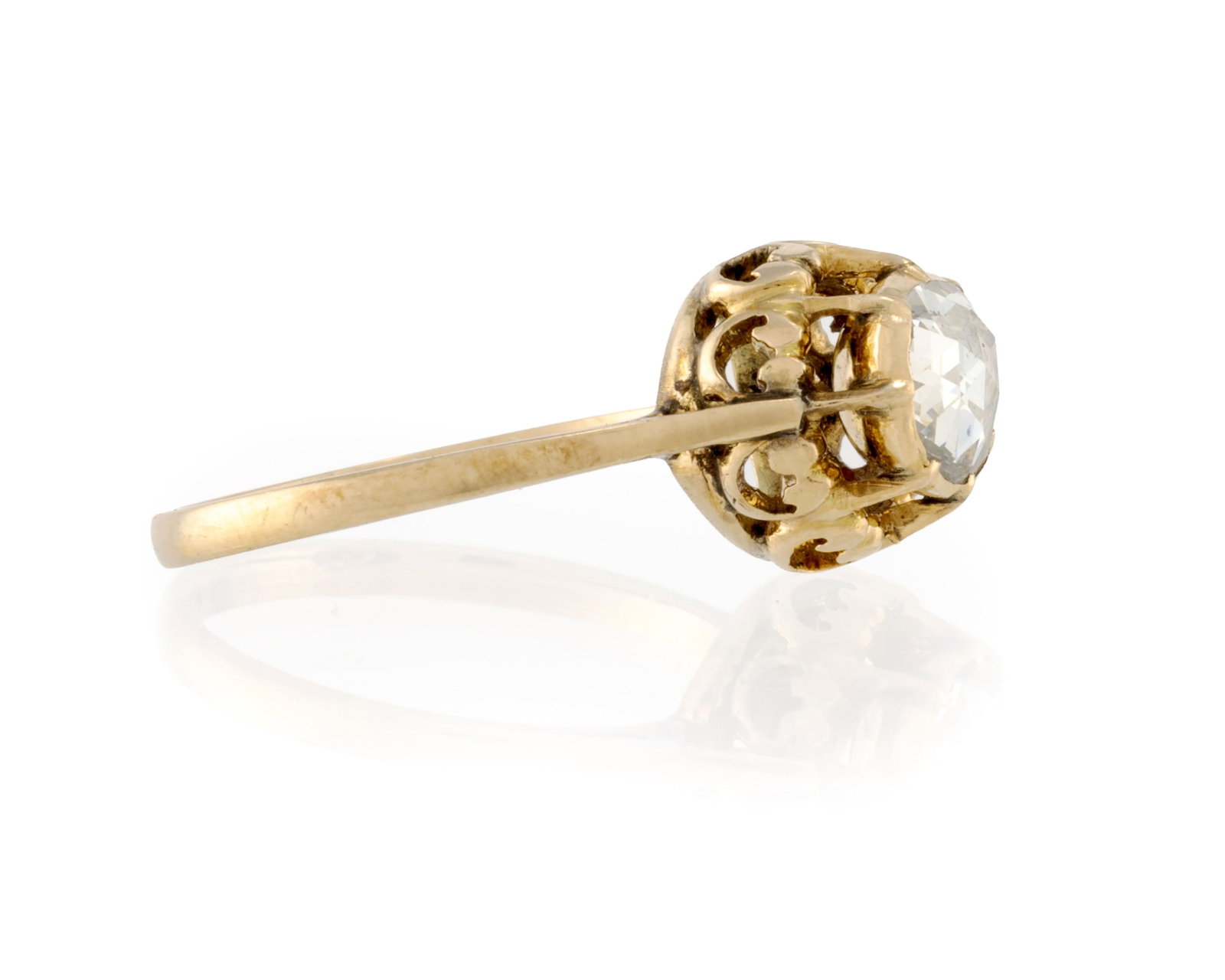 Solitaire or 585 serti foilback d'un diamant taille rose, doigt 51-11 - 2